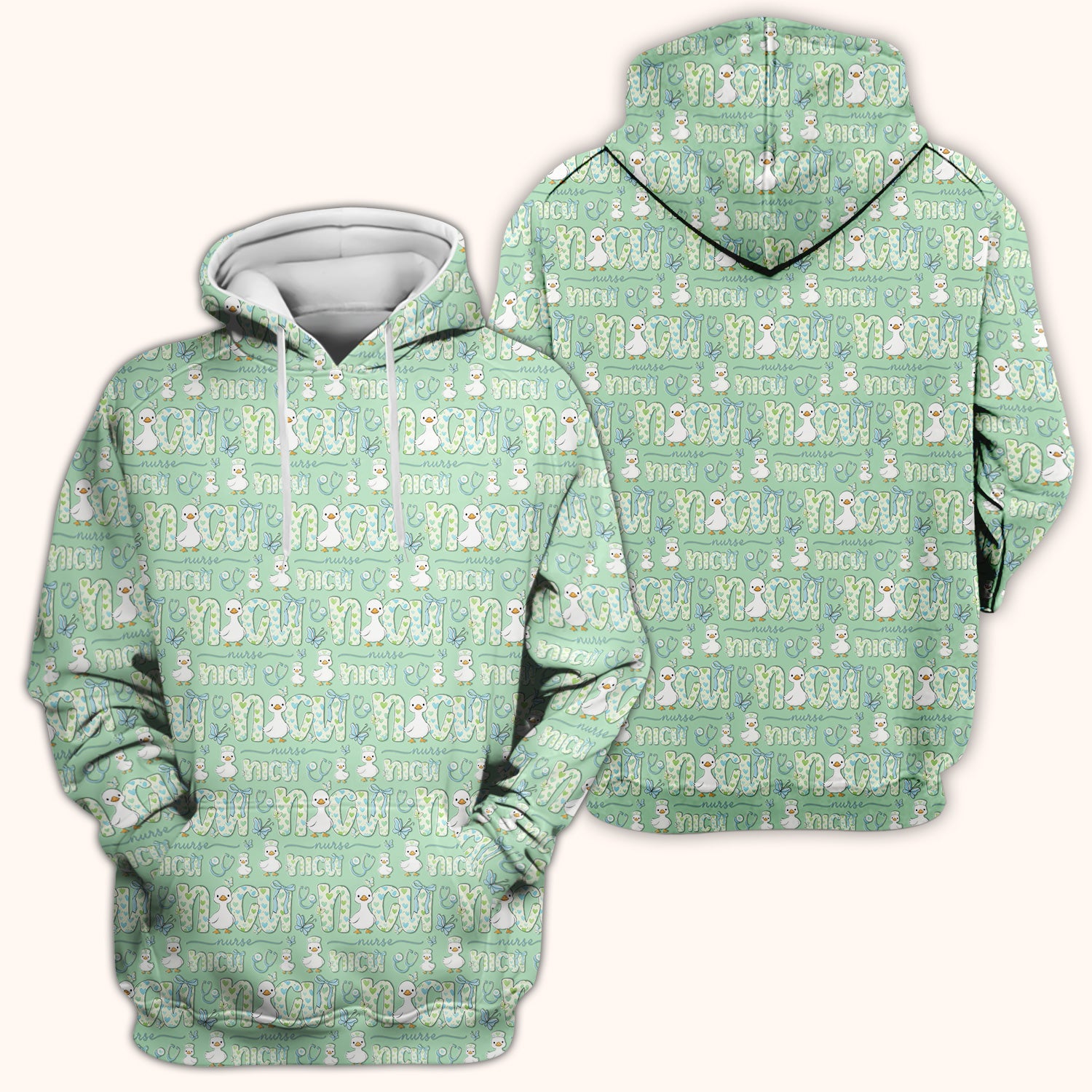 NICU Nurse Duck Pattern Scrub Top, Comfortable Scrubs for Nurses