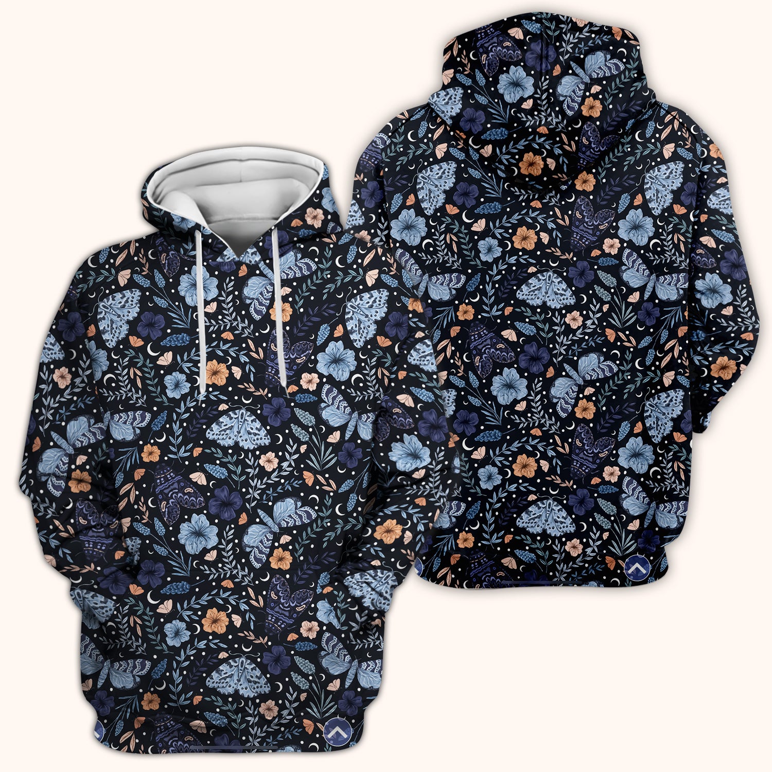 Charming Night Moth Butterfly Floral Pattern Scrub Top, Comfortable Scrubs for Nurses