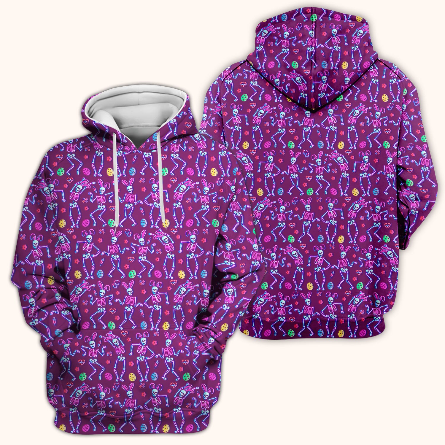 Neon Easter Skeleton Pattern Scrub Top, Comfortable Scrubs for Nurses
