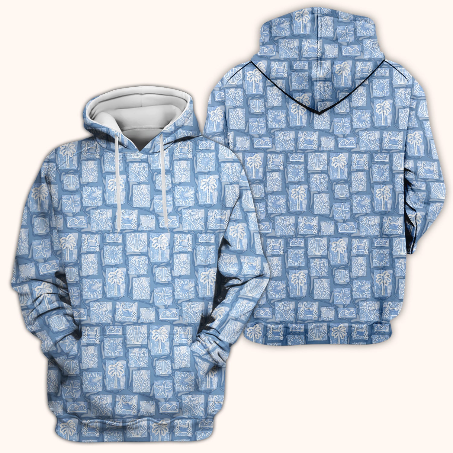 Coastal Seashell Starfish Nurse Pattern Scrub Top, Breathable Medical Scrubs