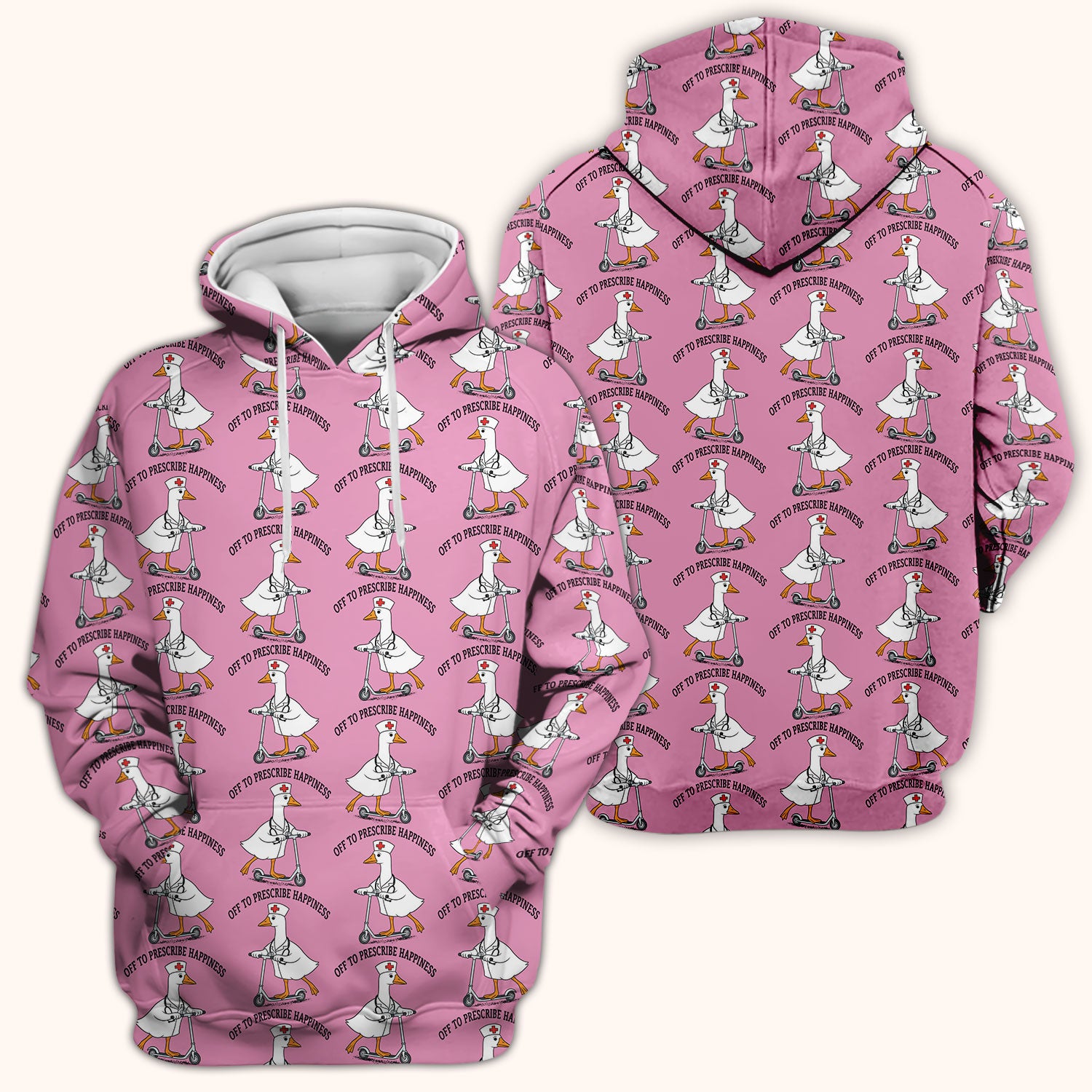 Nurse Goose Scooter Print Scrub Top, Breathable Fabrics Nursing Uniform