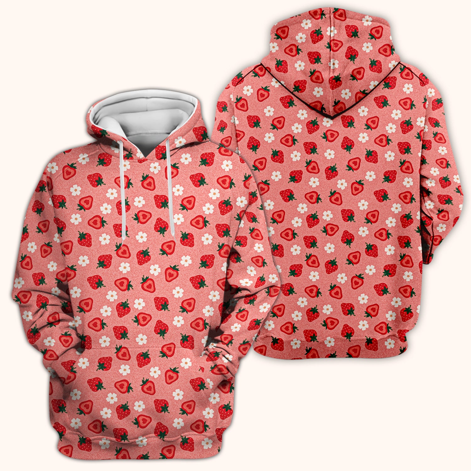 Sweet Strawberry Blossom Print Scrub Top, Breathable Fabrics Nursing Uniform