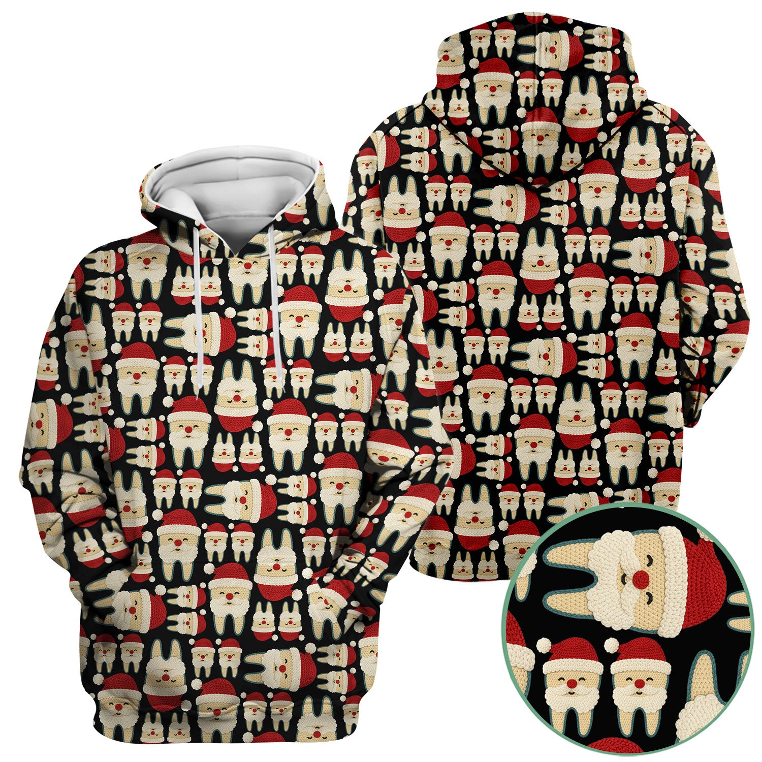 Christmas Tooth Scrub Top - Cute Santa Tooth Pattern for Dentists & Hygienists - Crochet Style Holiday Medical Uniform for Women