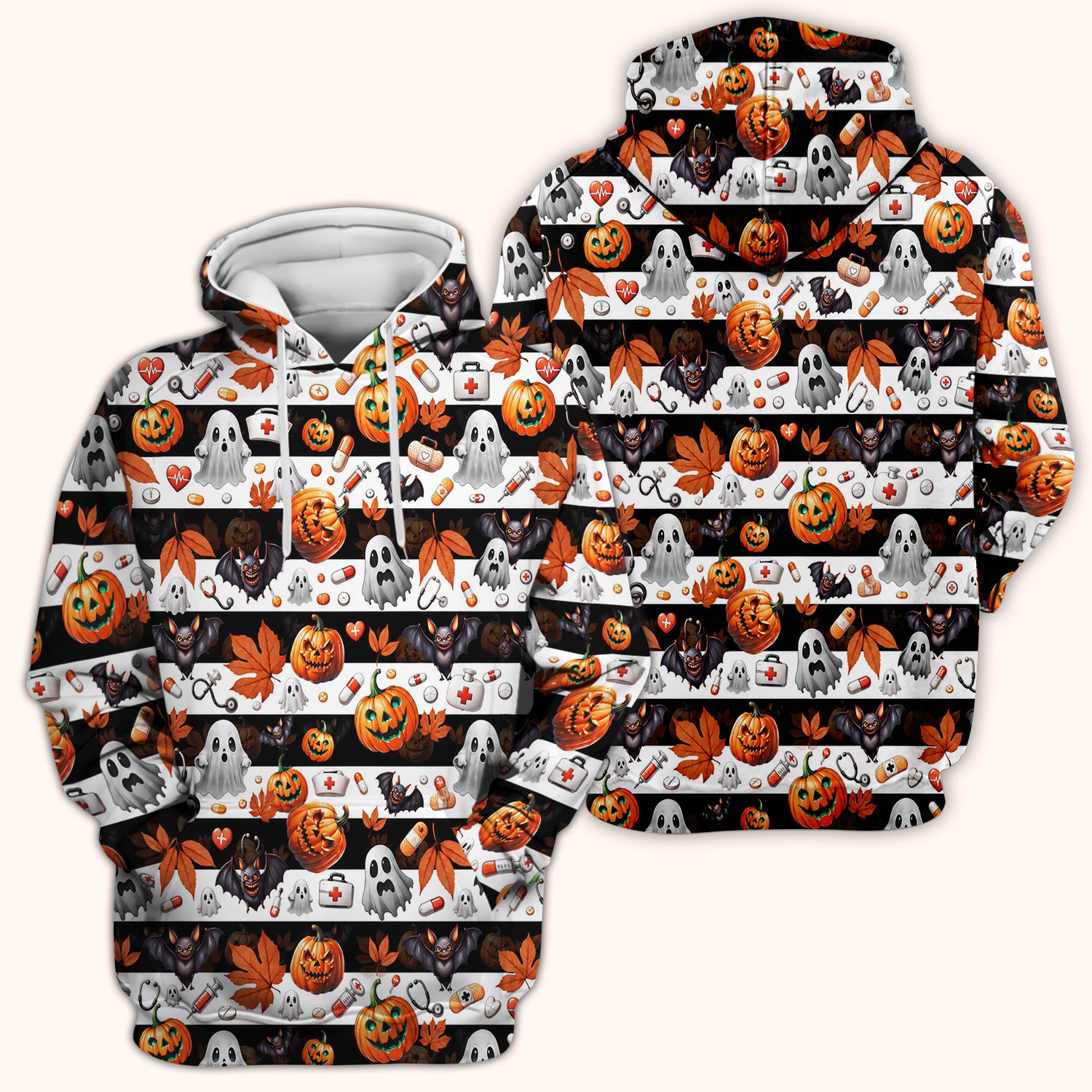 Halloween Ghost And Medical Icons Scrub Top, Comfortable Scrubs for Nurses