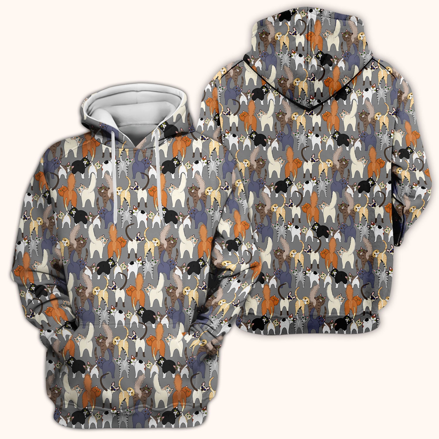 Whimsical Multicolor Cat Cartoon Pattern Scrub Top, Comfortable Scrubs for Nurses