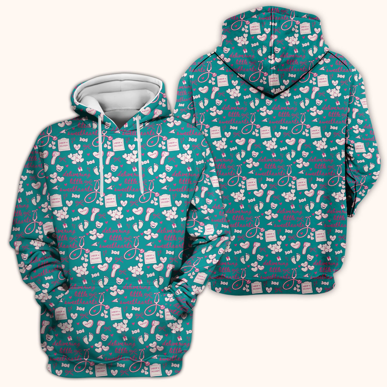 Valentine Labor And Delivery Scrub Top, XOXO Pattern Scrub Shirt, Breathable Fabrics Nursing Uniform For Women