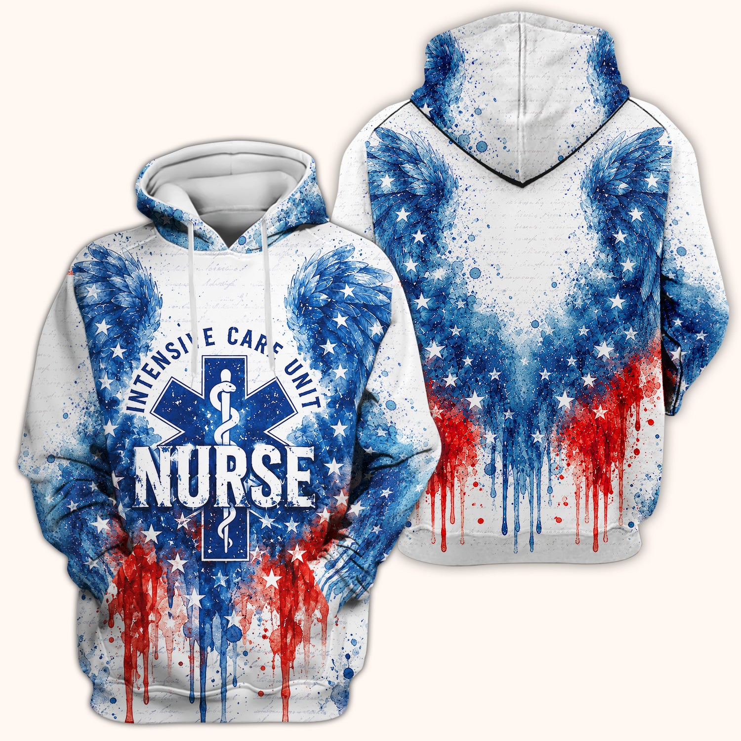 Patriotic Nurse Angel Wings Print Scrub Top, Comfortable Scrubs for Nurses