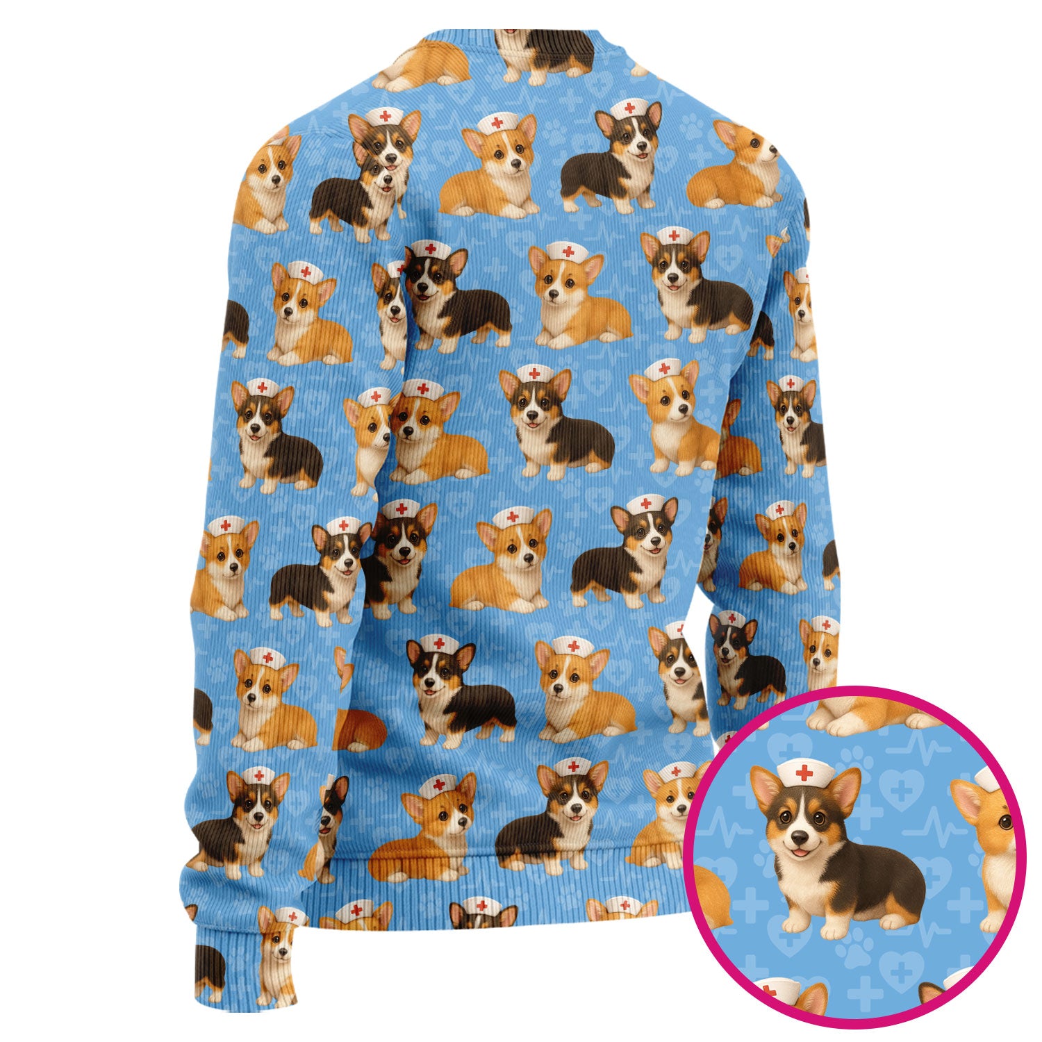 Christmas Corgi Scrubs Pattern for Women - Cute Dog Scrubs Top & Pants Set - Festive Nurse Holiday Print Medical Scrubs