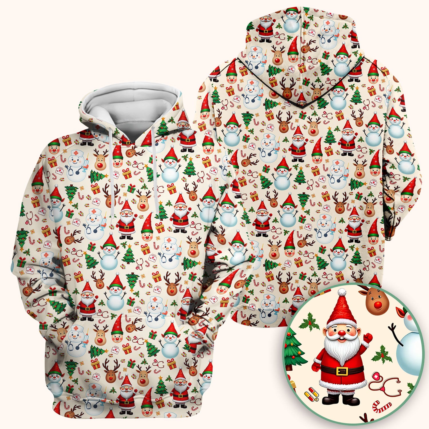 Christmas Nurse Scrub Top - Cute Snowman Santa Reindeer Pattern Medical Shirt - Festive Holiday Scrubs for Women RN CNA LPN