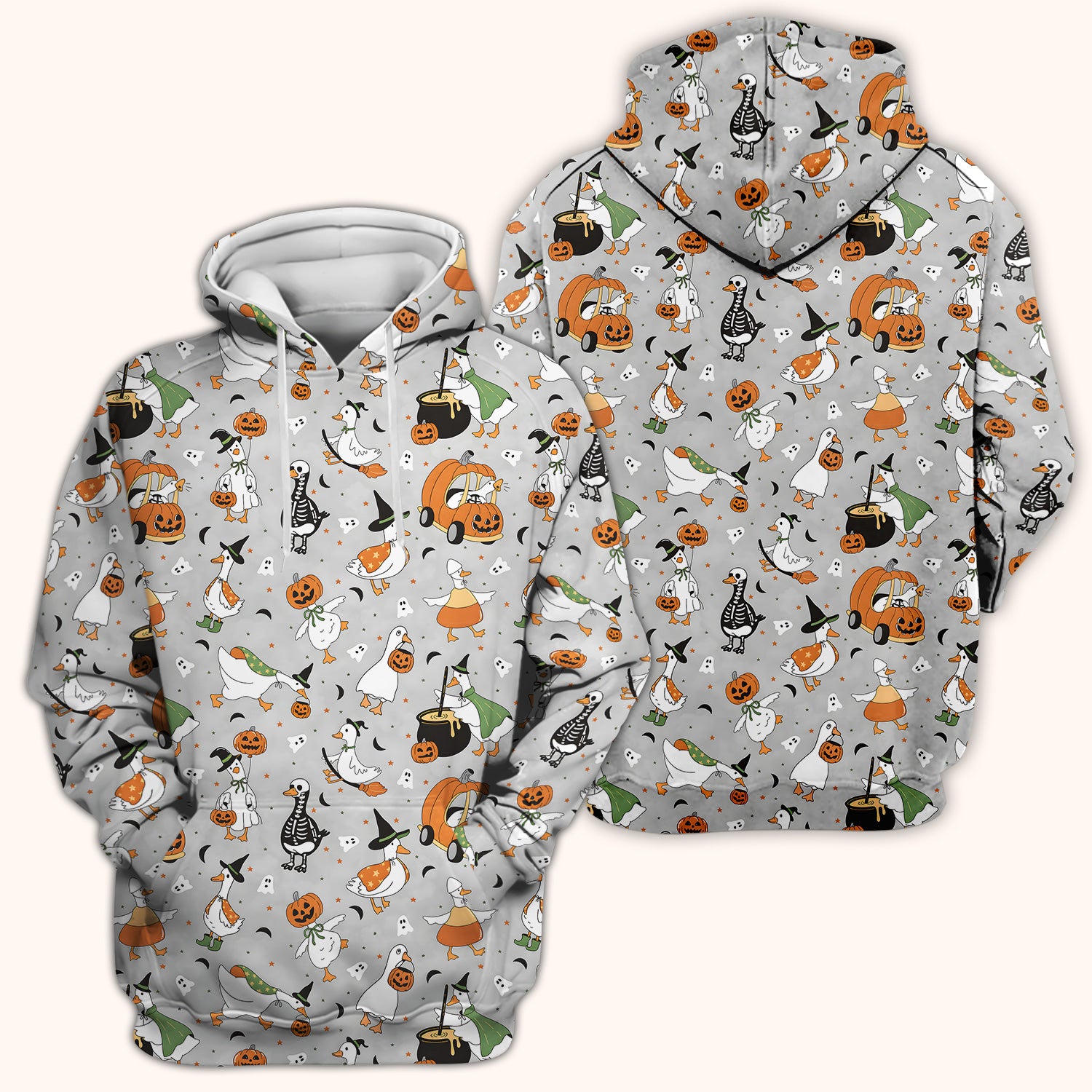 Goose with Pumpkin Checkered Print Scrub Top, Comfortable Scrubs for Nurses