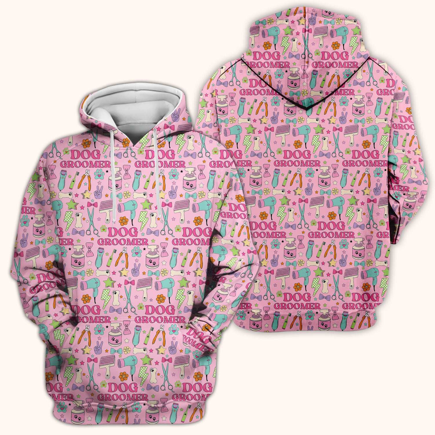Dog Groomer Tools Pattern Nursing Scrub Top, Comfortable Scrubs for Nurses