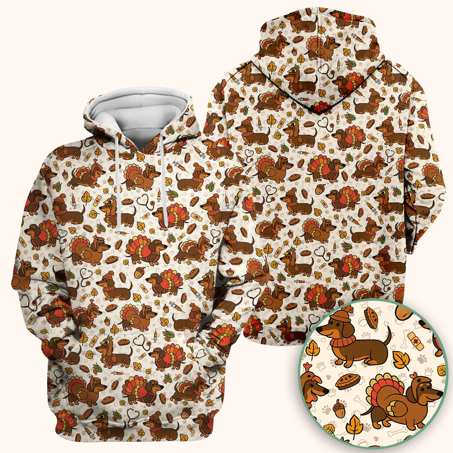 Thanksgiving Wiener Dog Scrub Top - Funny Dachshund TurkeChicken Nurse Shirt for Women - Cute Holiday Medical Uniform