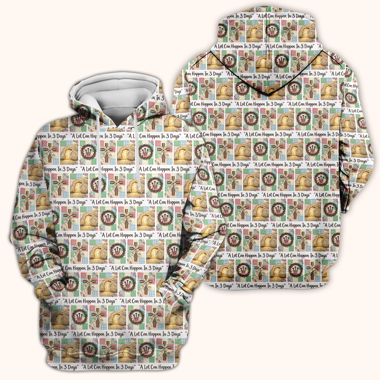 Christian Easter Cross Print Scrub Top, Breathable Fabrics Nursing Uniform