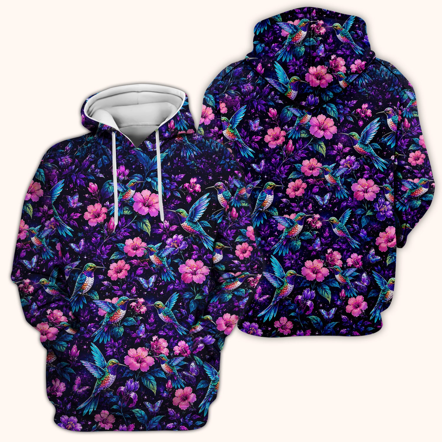 Vibrant Hummingbird Hibiscus Blossom Pattern Scrub Top, Comfortable Scrubs for Nurses