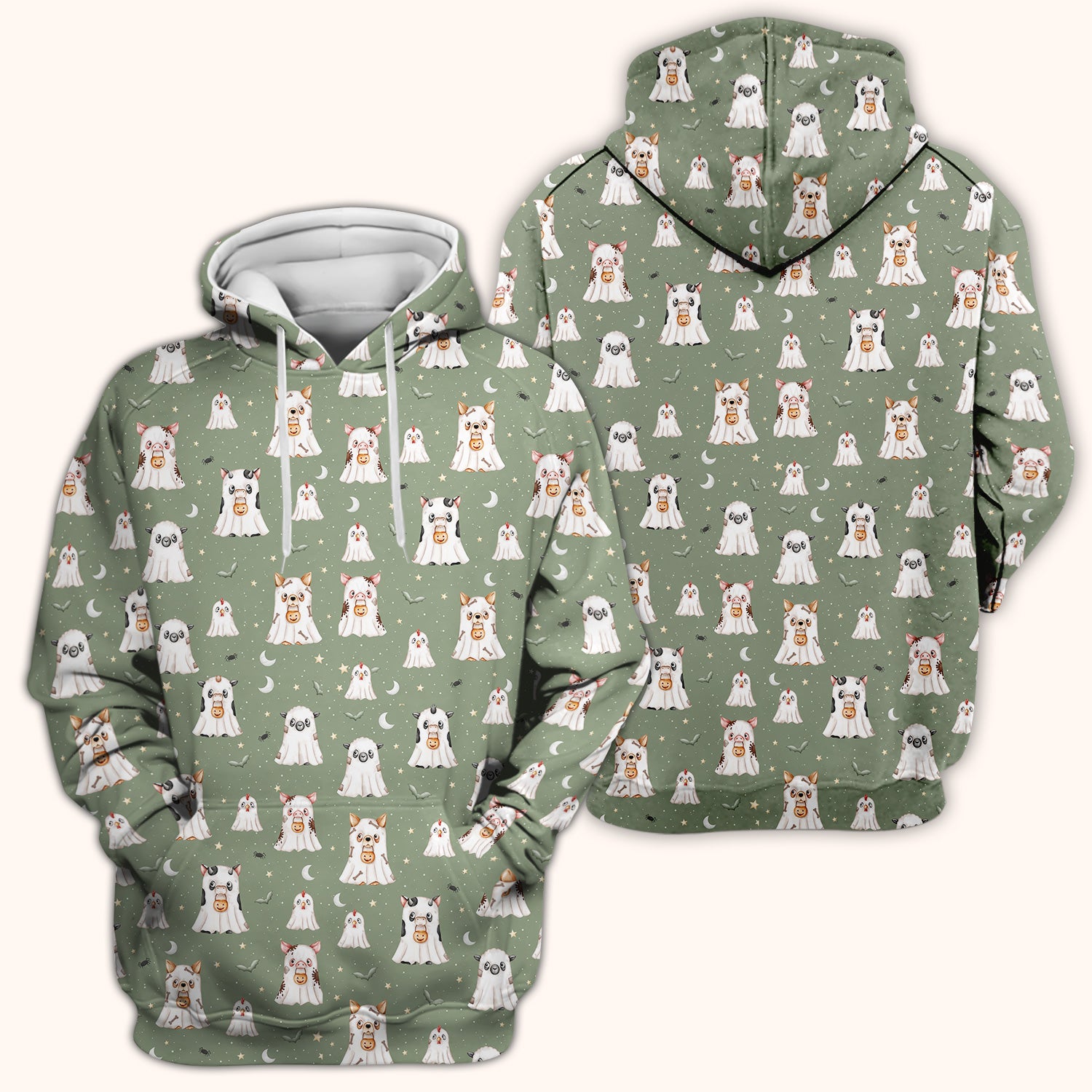 Spooky Farm Animal Ghost Scrub Top, Comfortable Scrubs for Nurses
