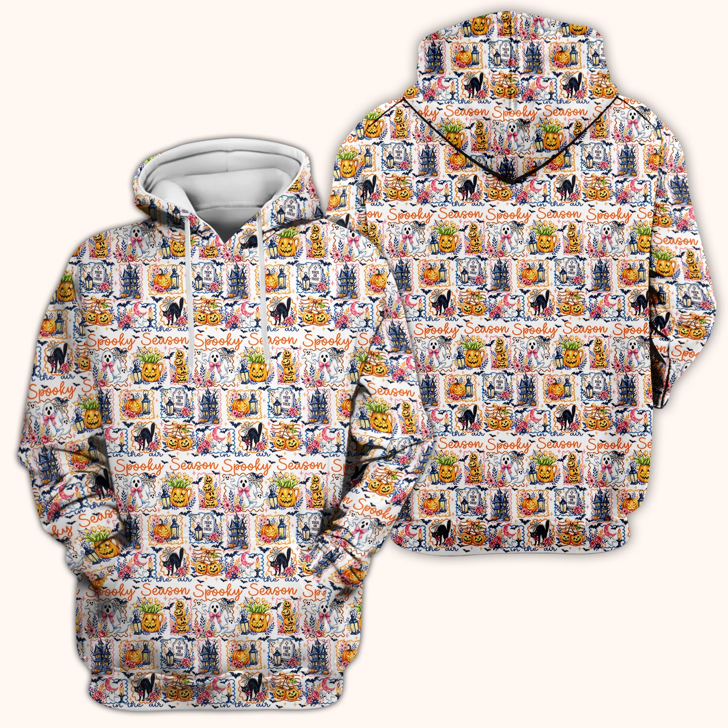 Spooky Halloween Pumpkin Ghost Pattern Scrub Top, Comfortable Scrubs for Nurses