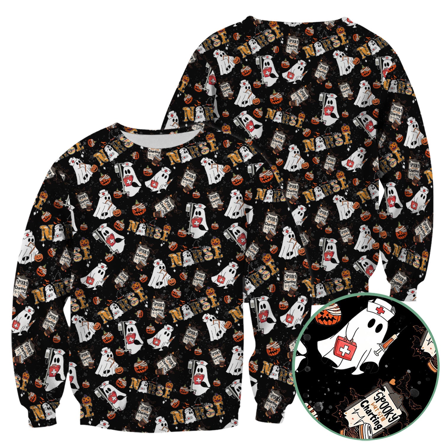 Spooky But Still Charting Halloween Scrub Top - Comfortable Scrubs for Nurses - Funny Boo Pumpkin Nursing Uniform