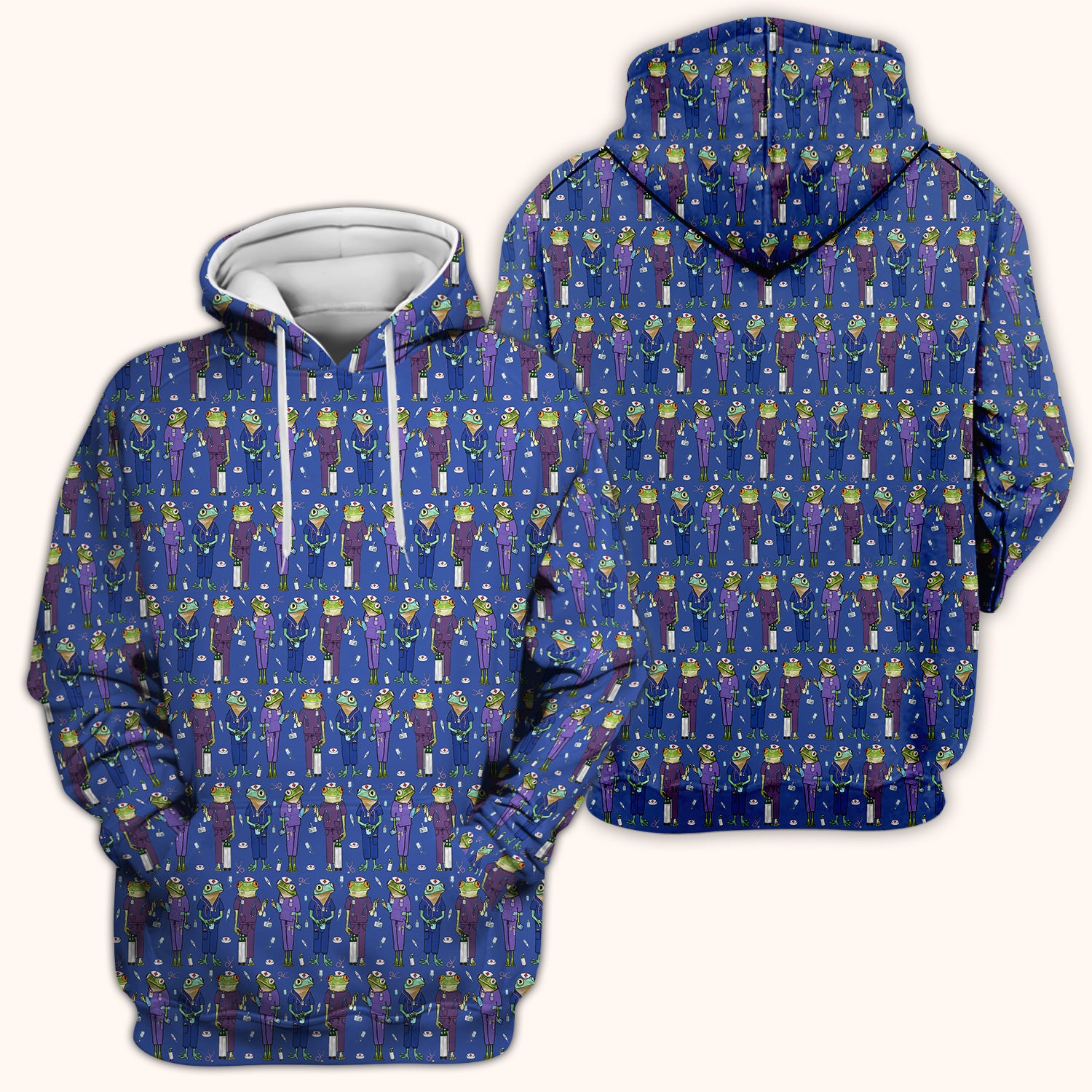 Funny Frog Nurse Pattern V Neck Scrub Top for Healthcare Workers