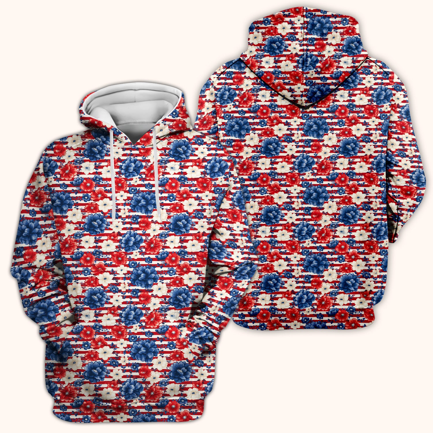 Patriotic Nurse Floral Stripe Pattern Scrub Top, Comfortable Scrubs for Nurses