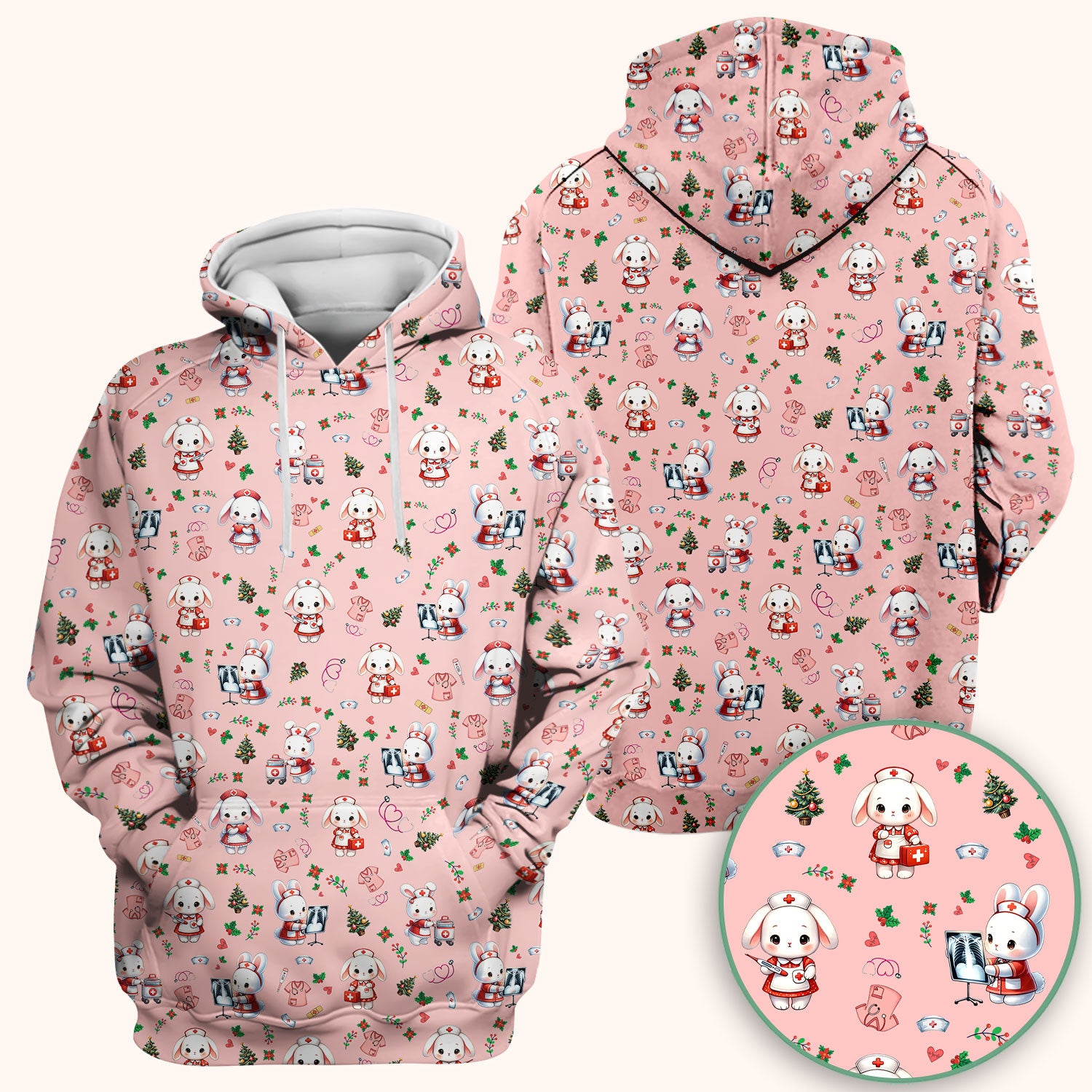 Cute Bunny Scrub Top for Nurse - Adorable Christmas Rabbit Shirt - Funny Holiday Medical Shirt Gift for Women RN LPN CNA