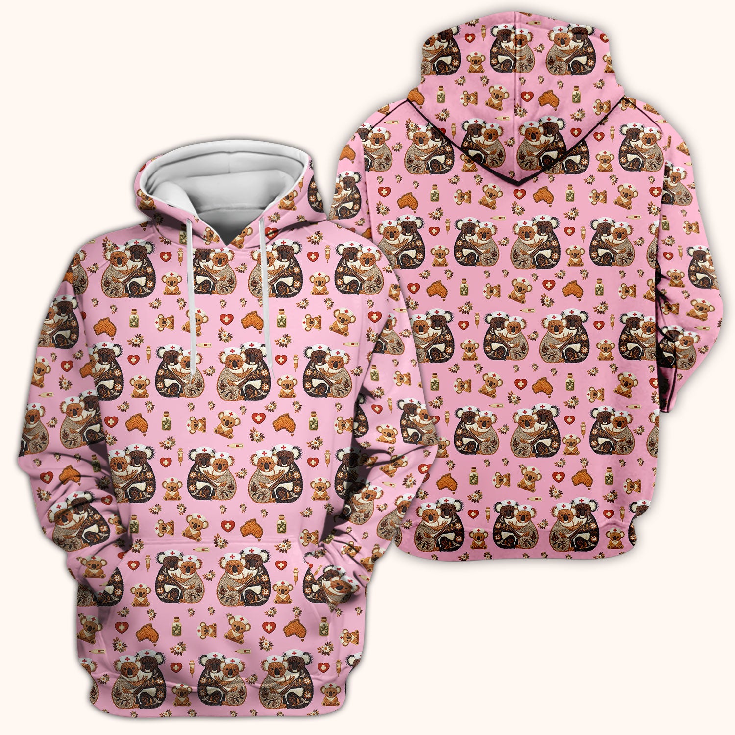 Cute Cartoon Koala Valentine Nurse Design Scrub Top, Breathable Fabrics Nursing Uniform