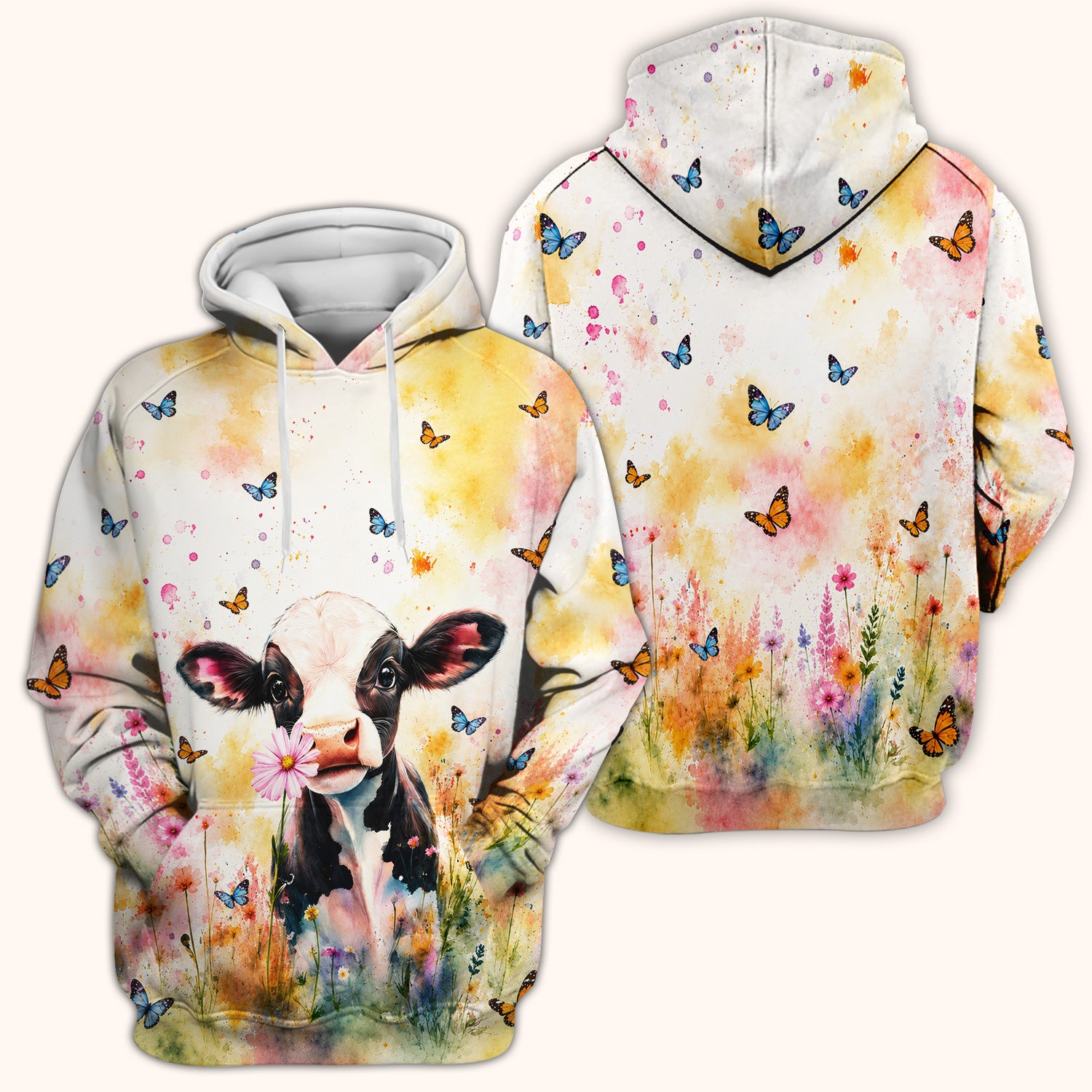 Cute Butterfly Baby Cow Pattern Scrub Top, Comfortable Scrubs for Nurses