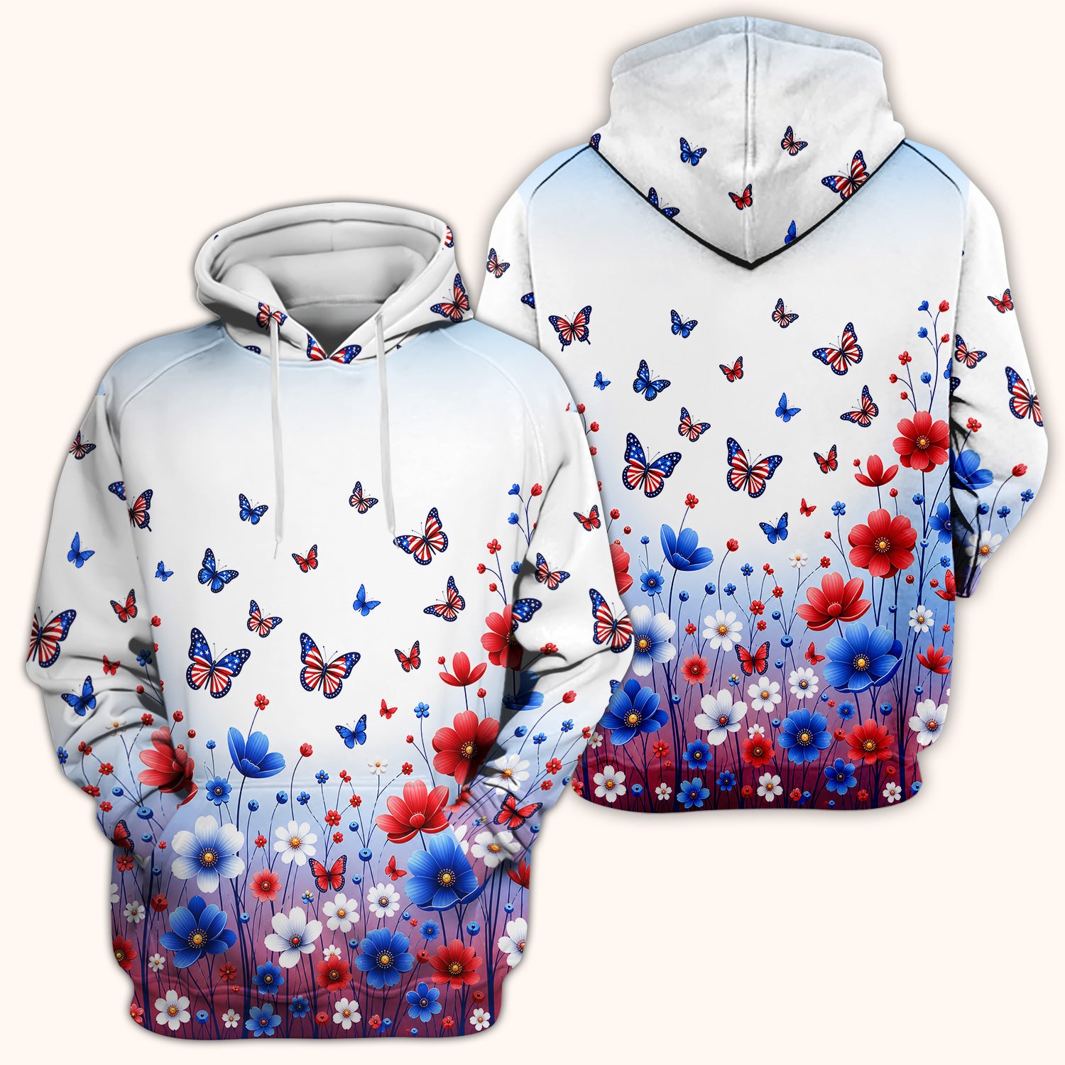 Patriotic Butterfly Wildflower Garden Pattern Scrub Top, Comfortable Scrubs for Nurses