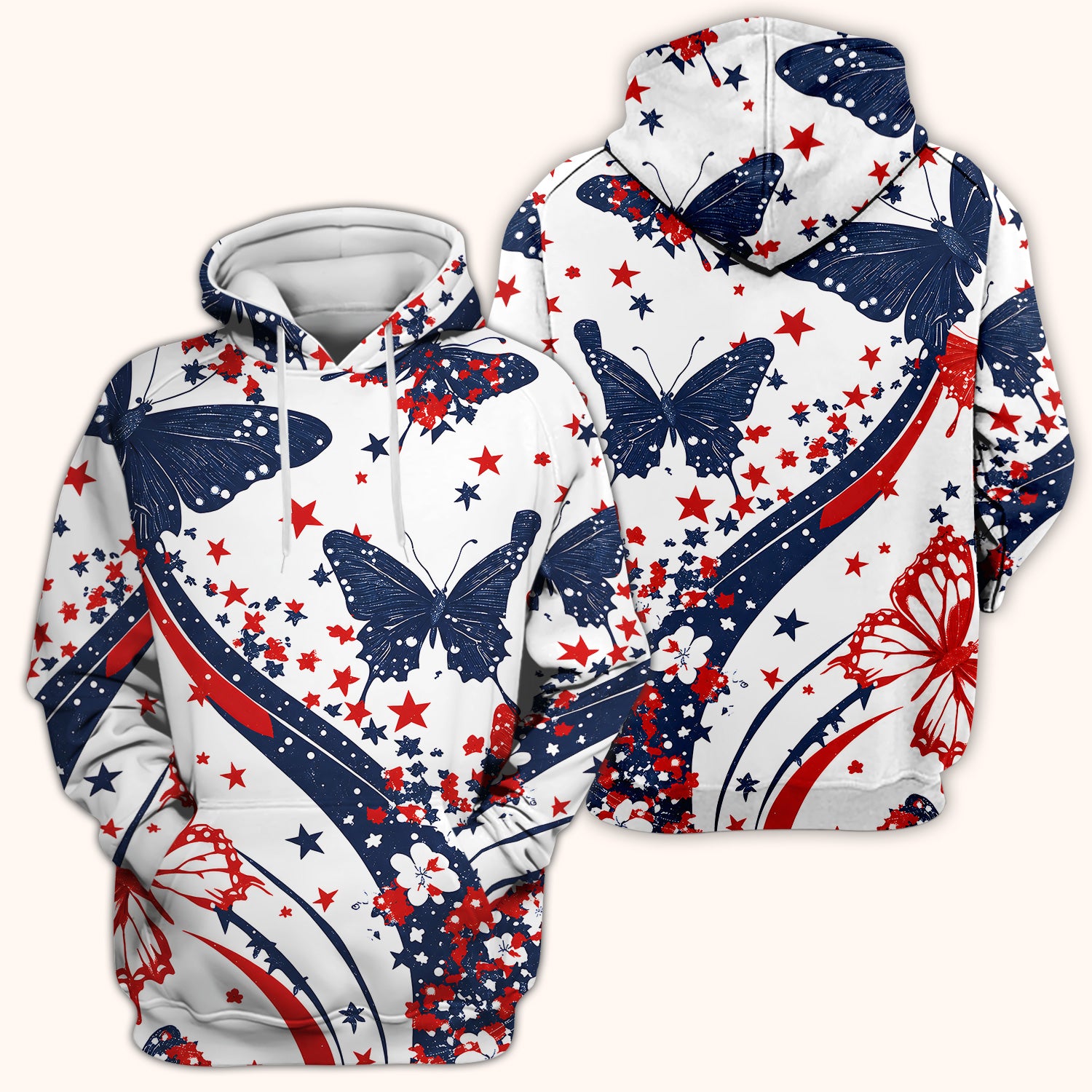 Patriotic Butterfly with Red White Blue Stars Scrub Top, Comfortable Scrubs for Nurses