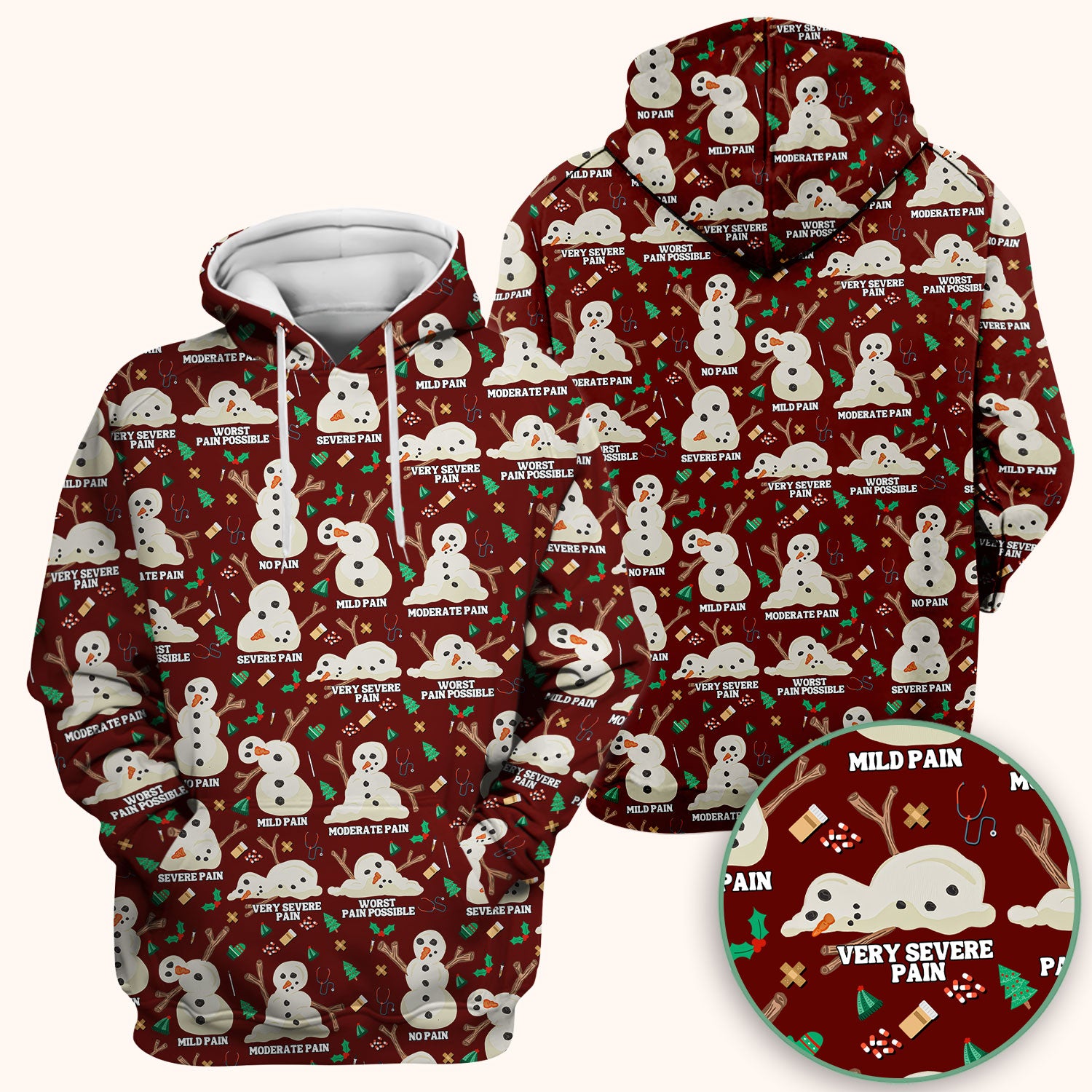 Funny Snowman Pain Scale Scrub Top for Nurse - Christmas Medical Shirt for Women RN LPN CNA - Cute Winter Nursing Uniform
