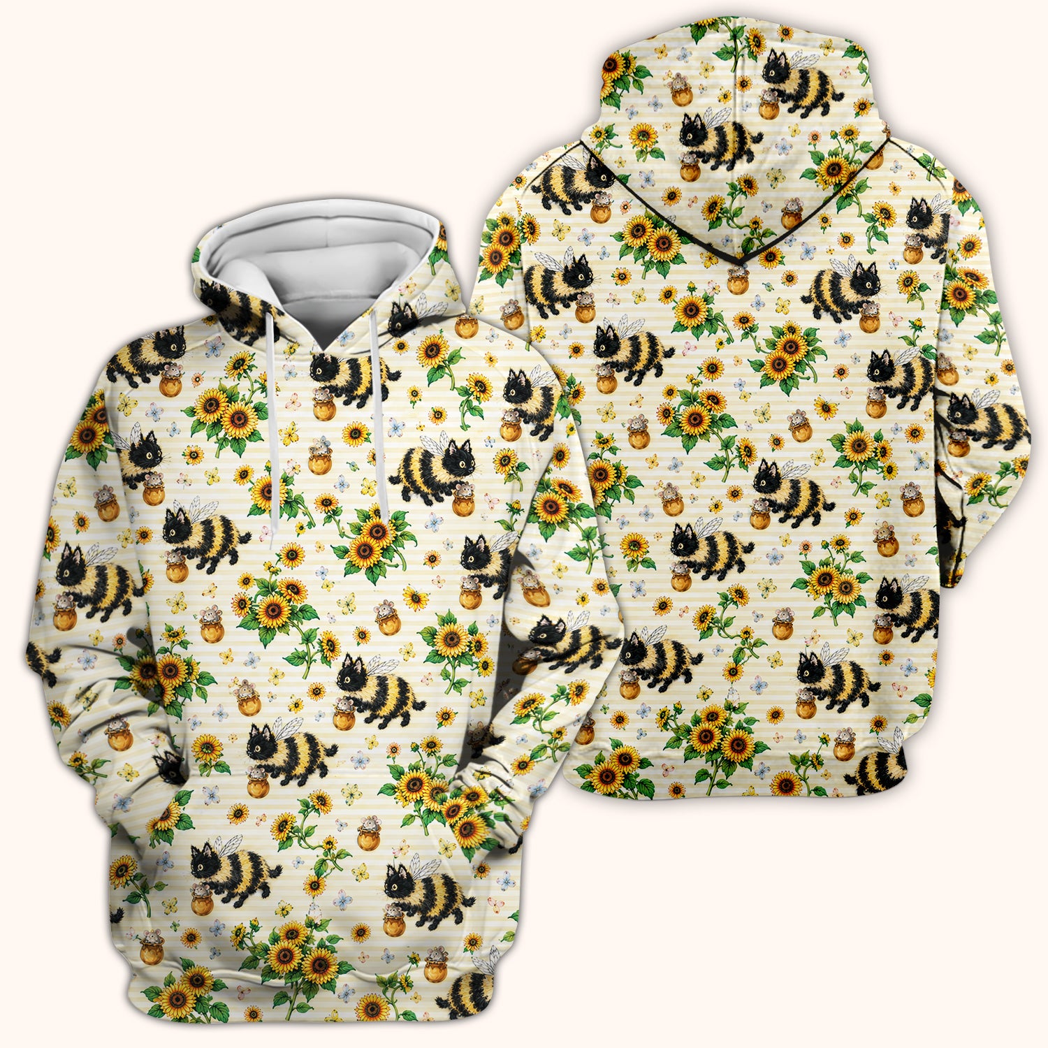 Cute Bumblebee Cat Sunflower Pattern Scrub Top, Comfortable Scrubs for Nurses