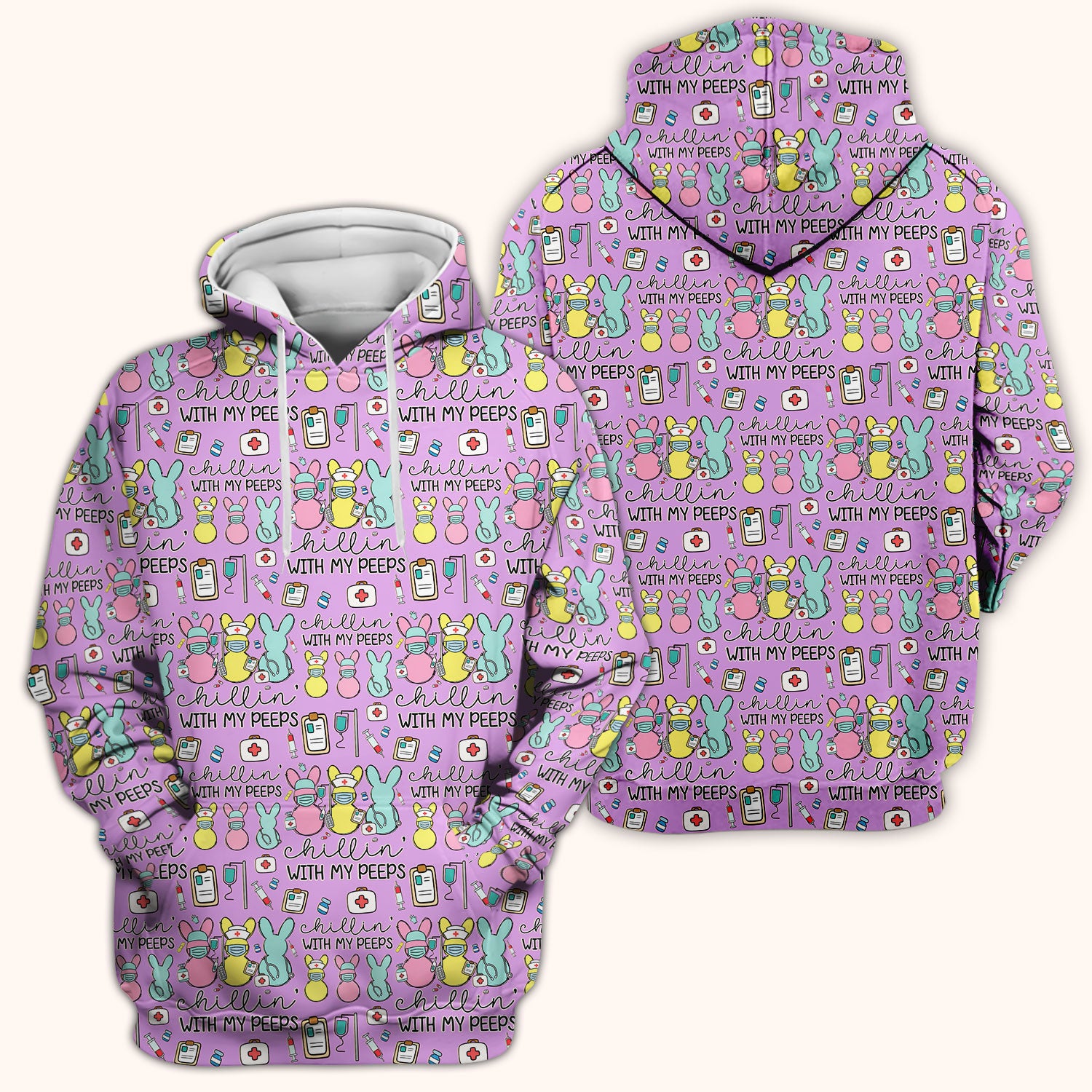 Cute Bunny Nurse Chillin With My Peeps Scrub Top, Comfortable Scrubs for Nurses, Easter