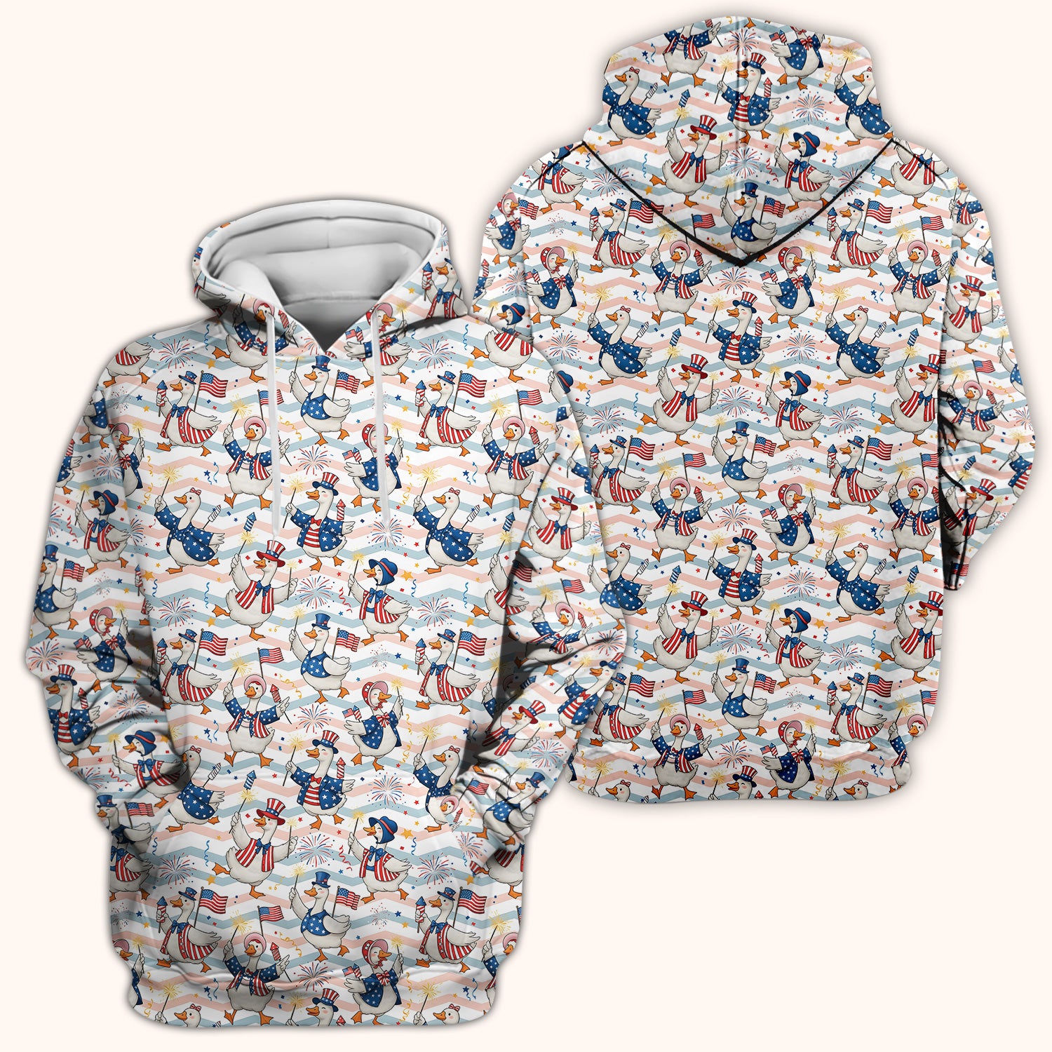 Patriotic Goose Fireworks Parade Pattern Scrub Top, Comfortable Scrubs for Nurses