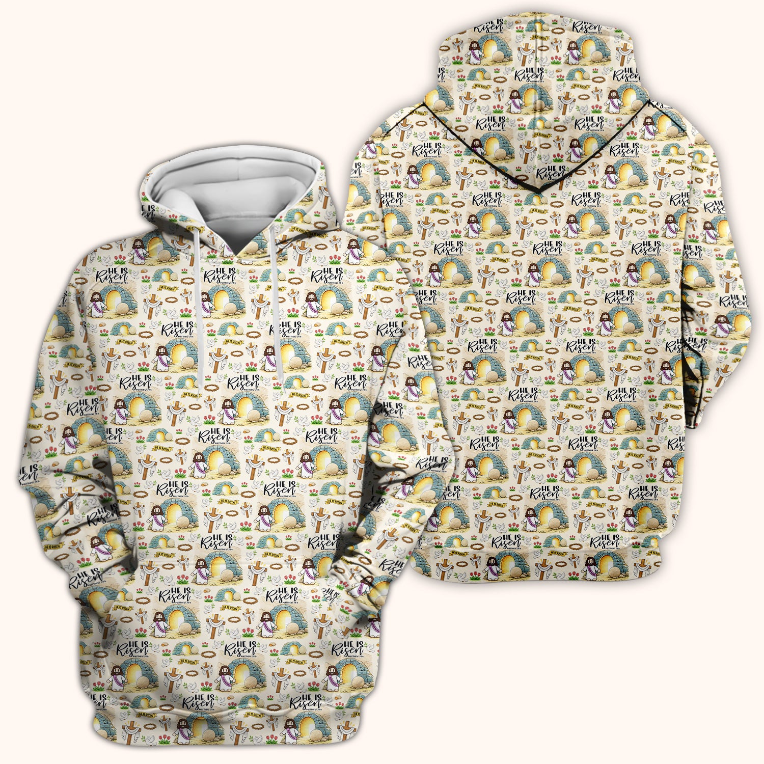 Christian Easter He Is Risen Resurrection Pattern Scrub Top, Breathable Healthcare Uniform Top