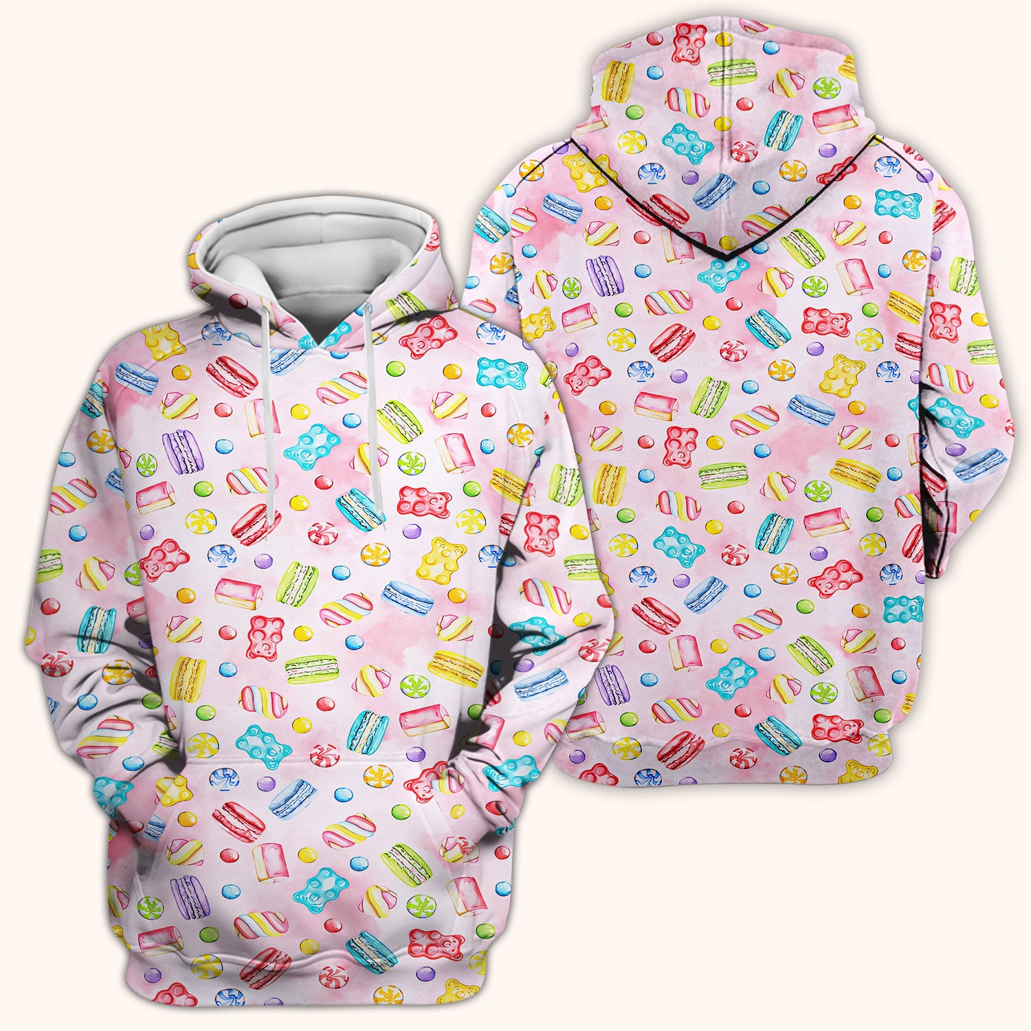 Cute Candy and Macaron Pattern Medical Scrub Top, Comfortable Scrubs for Nurses