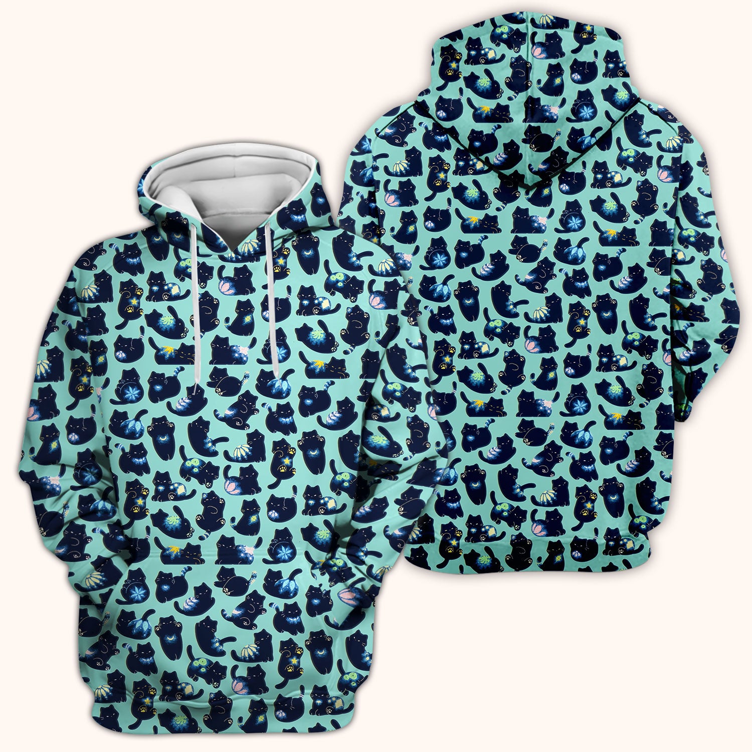Midnight Cat Scrub Top, Black Cat Pattern Nurse Shirt, Breathable Fabrics Nursing Uniform