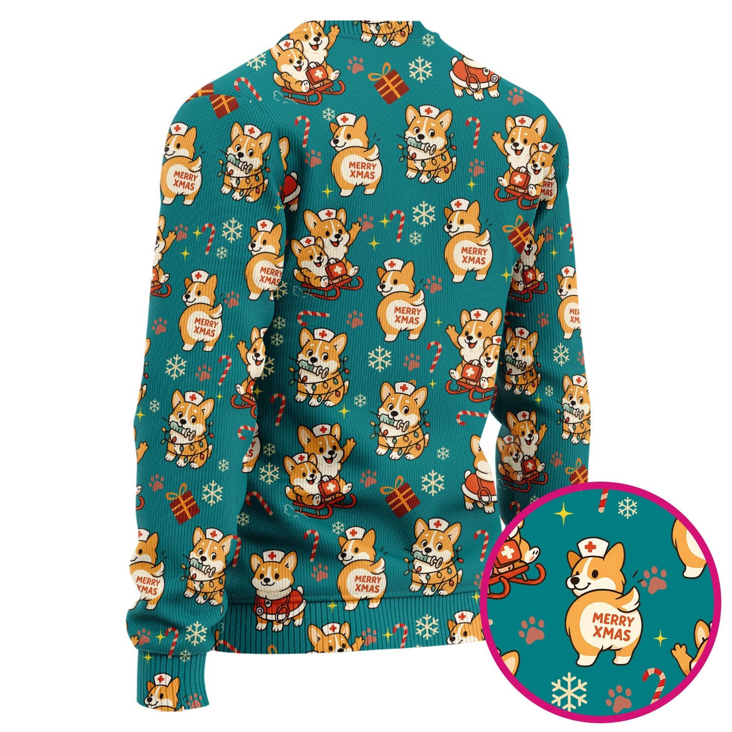 Christmas Corgi Scrubs Set for Women - Fun Corgi Christmas Pattern Nurse Scrubs Top and Pants - Festive Holiday Scrubs for CNA LPN RN