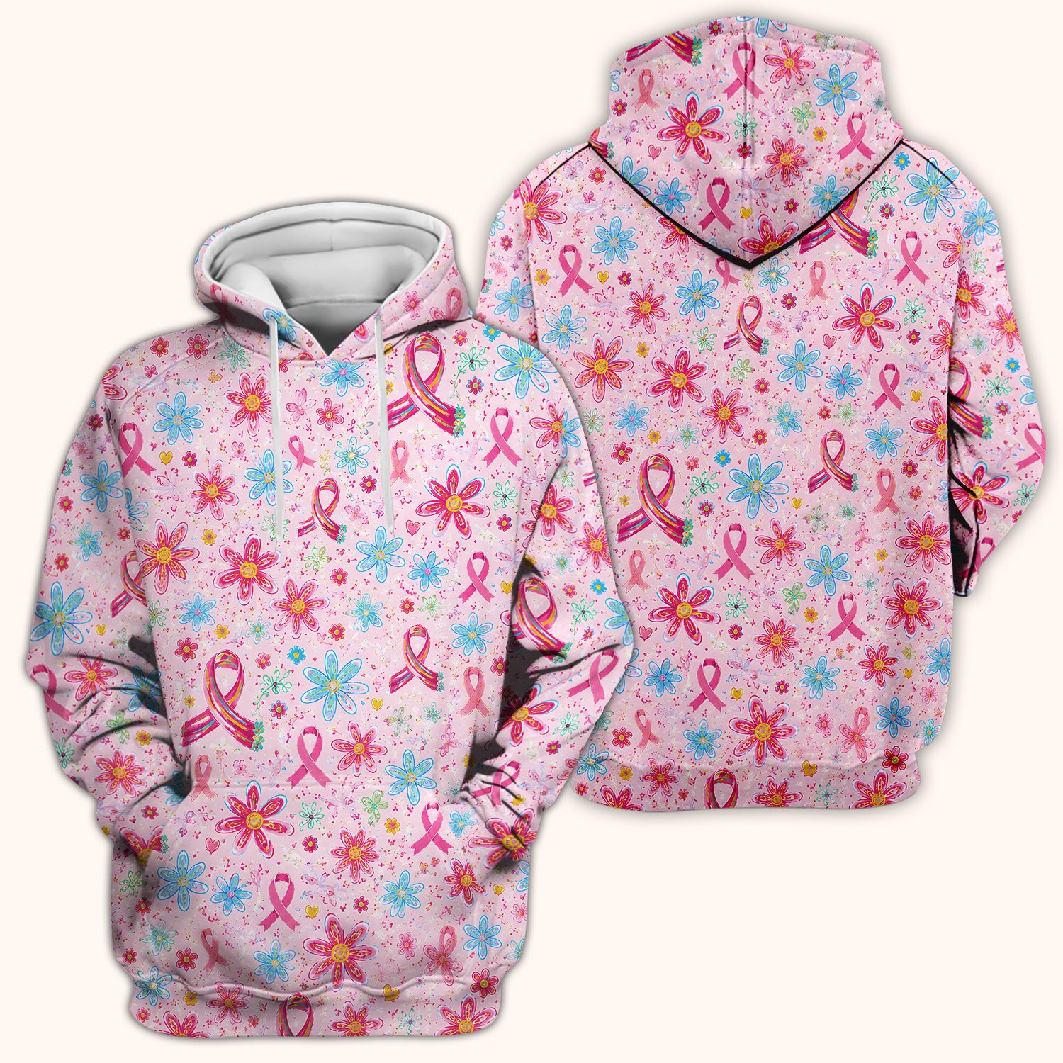 Floral Breast Cancer Awareness Print Scrub Top, Comfortable Scrubs for Nurses