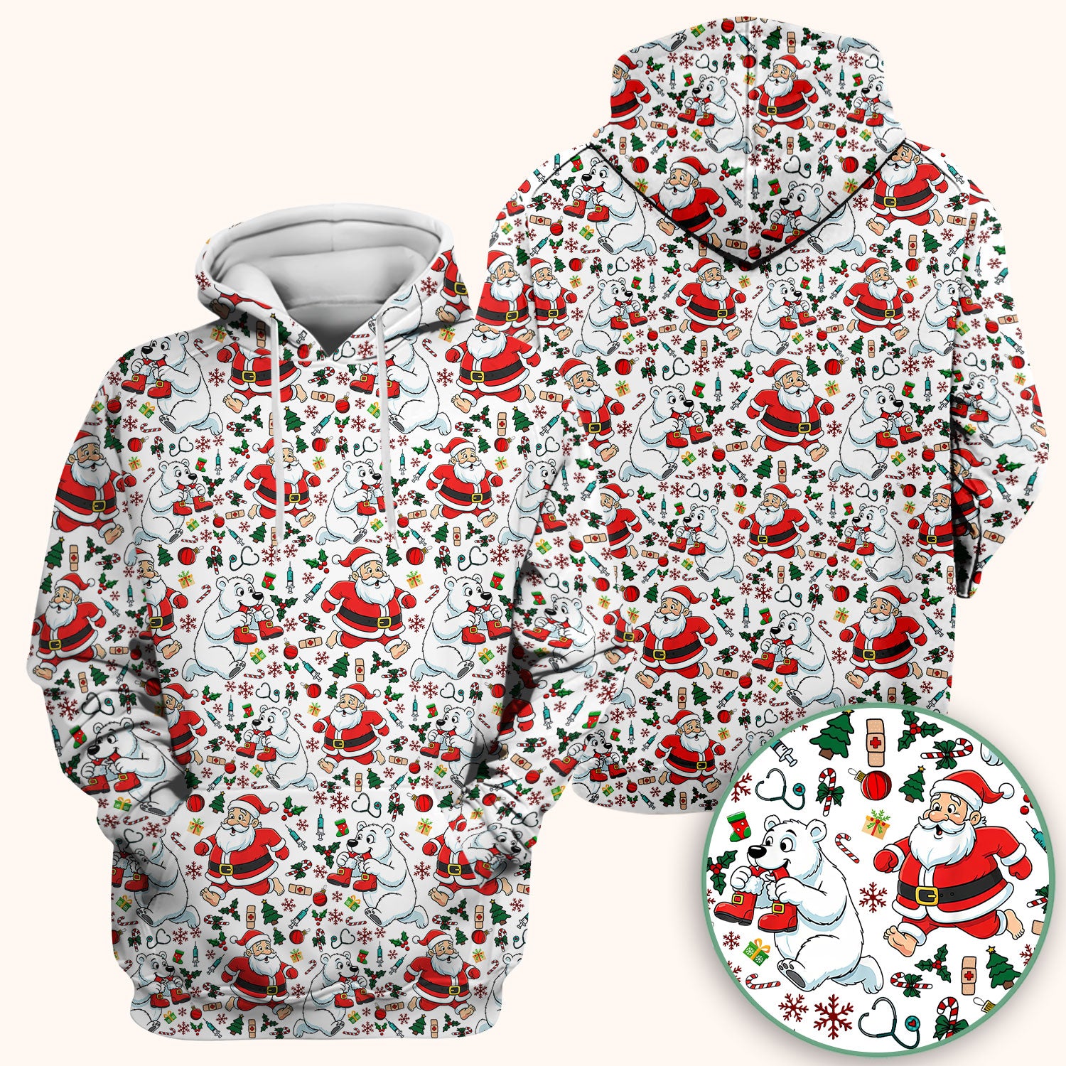 Christmas Santa & Polar Bear Scrub Top - Funny Holiday Nurse Shirt for Women - Cute Winter Medical Uniform