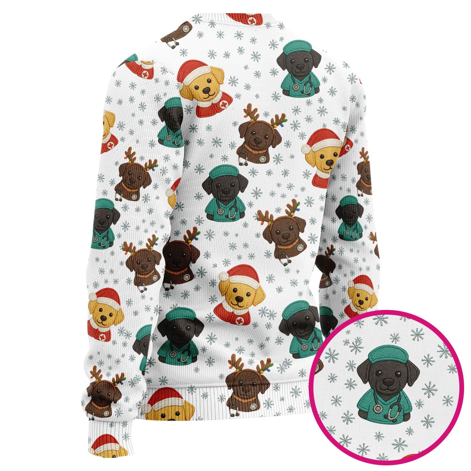 Christmas Dog Pattern Ugly Sweater, Cute Puppy Nurse Sweater, Holiday Nursing Uniform