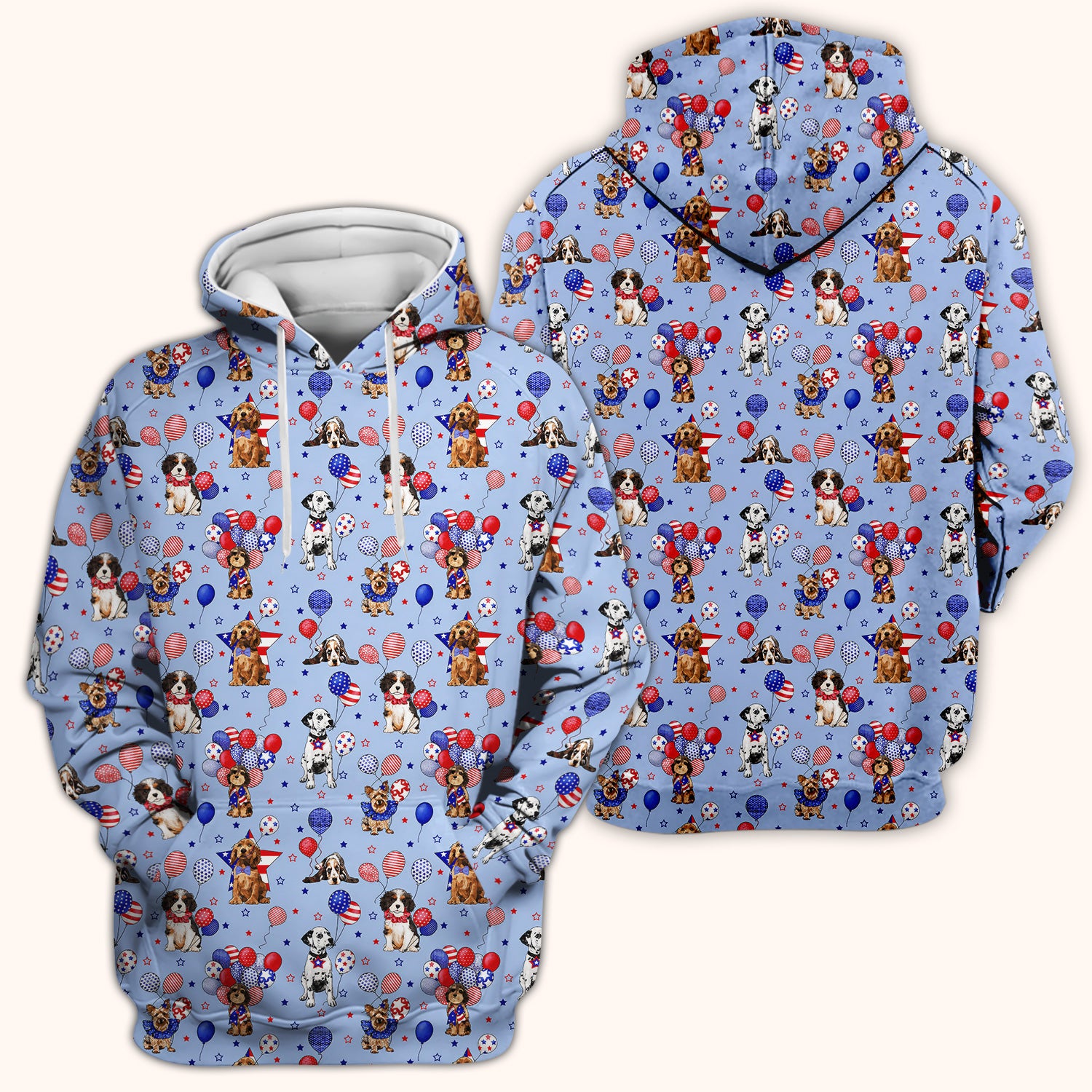 Patriotic Dogs With USA Flag Balloons Pattern Scrub Top, Comfortable Scrubs for Nurses
