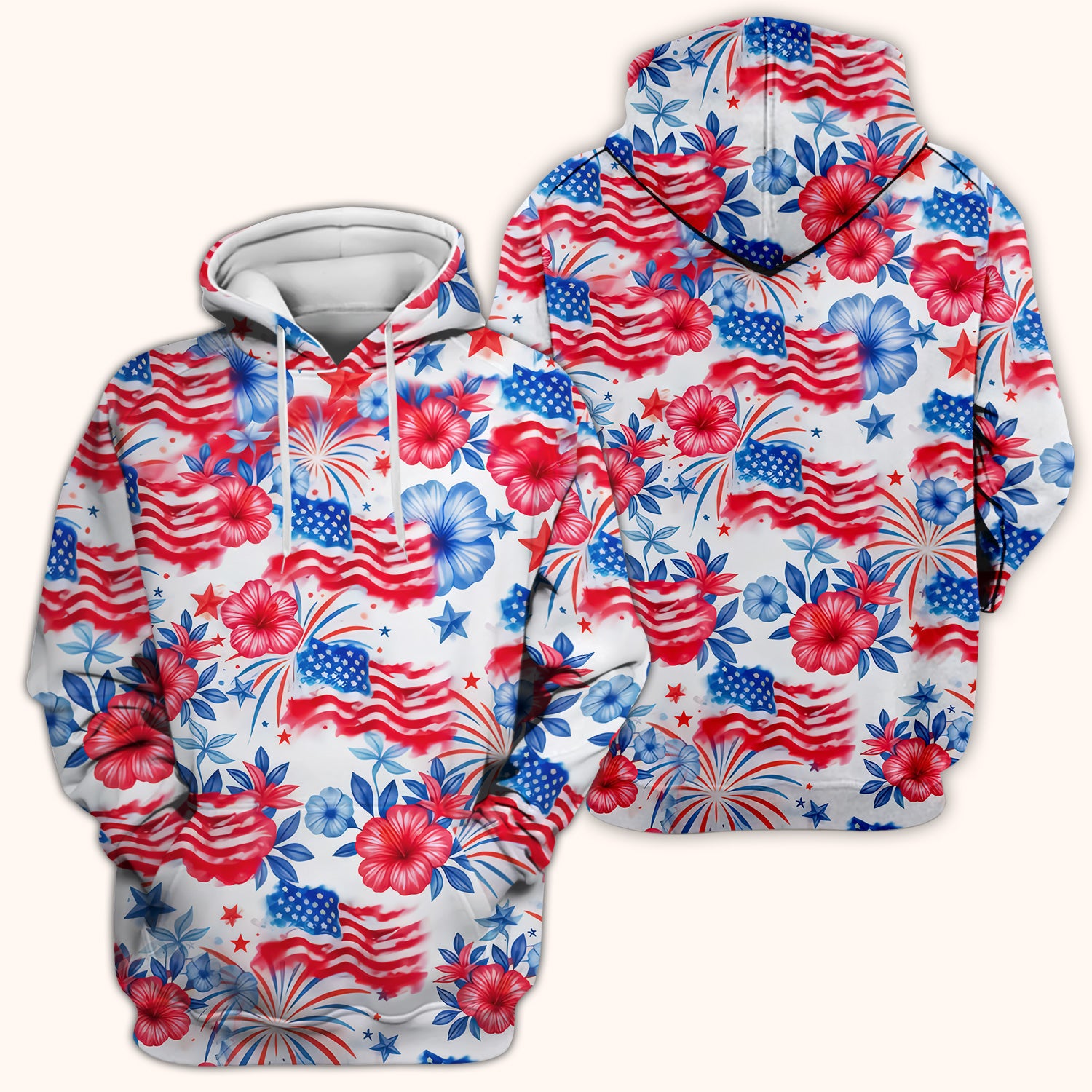 Patriotic American Flag Floral Pattern Scrub Top, Comfortable Scrubs for Nurses