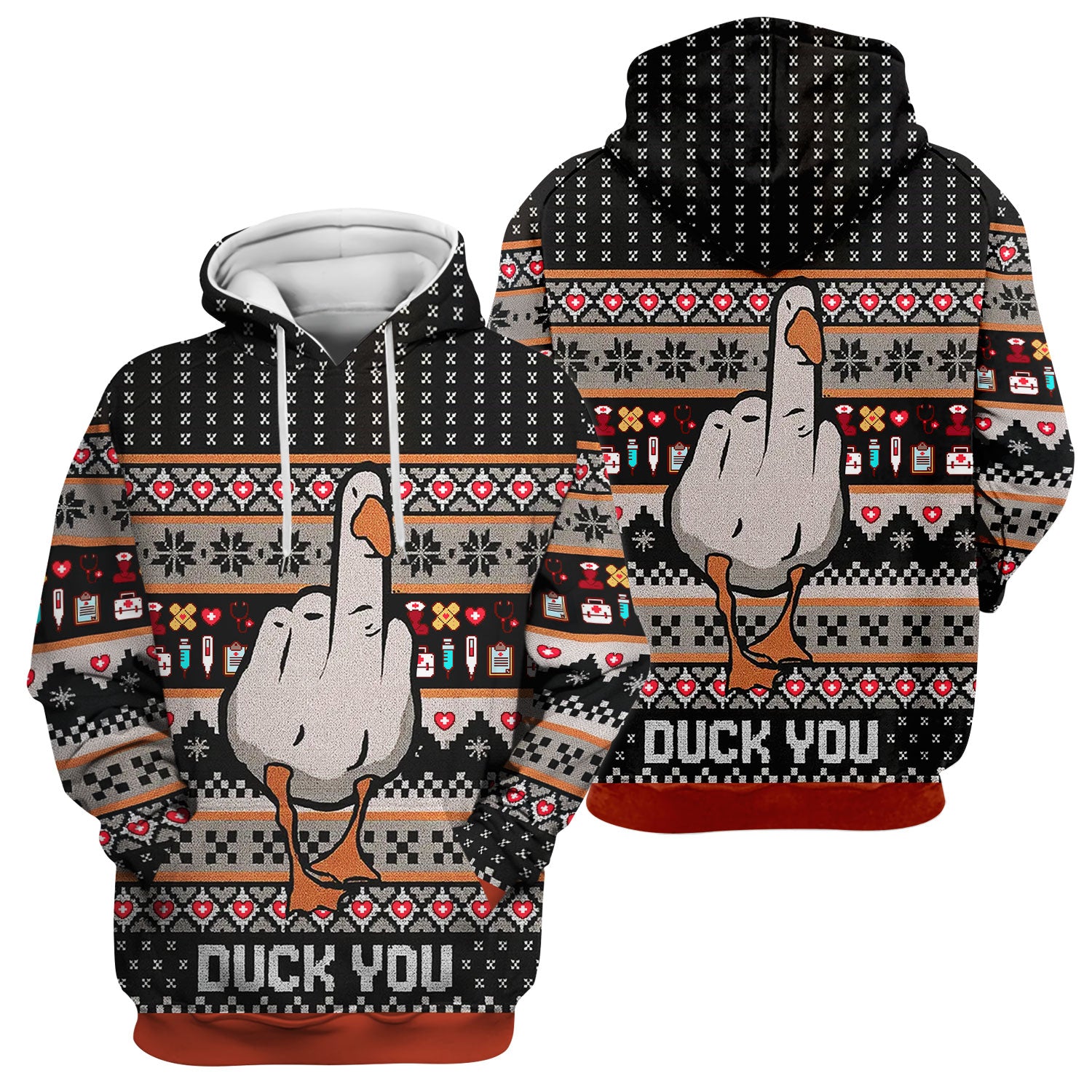 Funny Duck Scrub Top – Ugly Christmas Nurse Pattern – Humorous Medical Uniform For Nursing