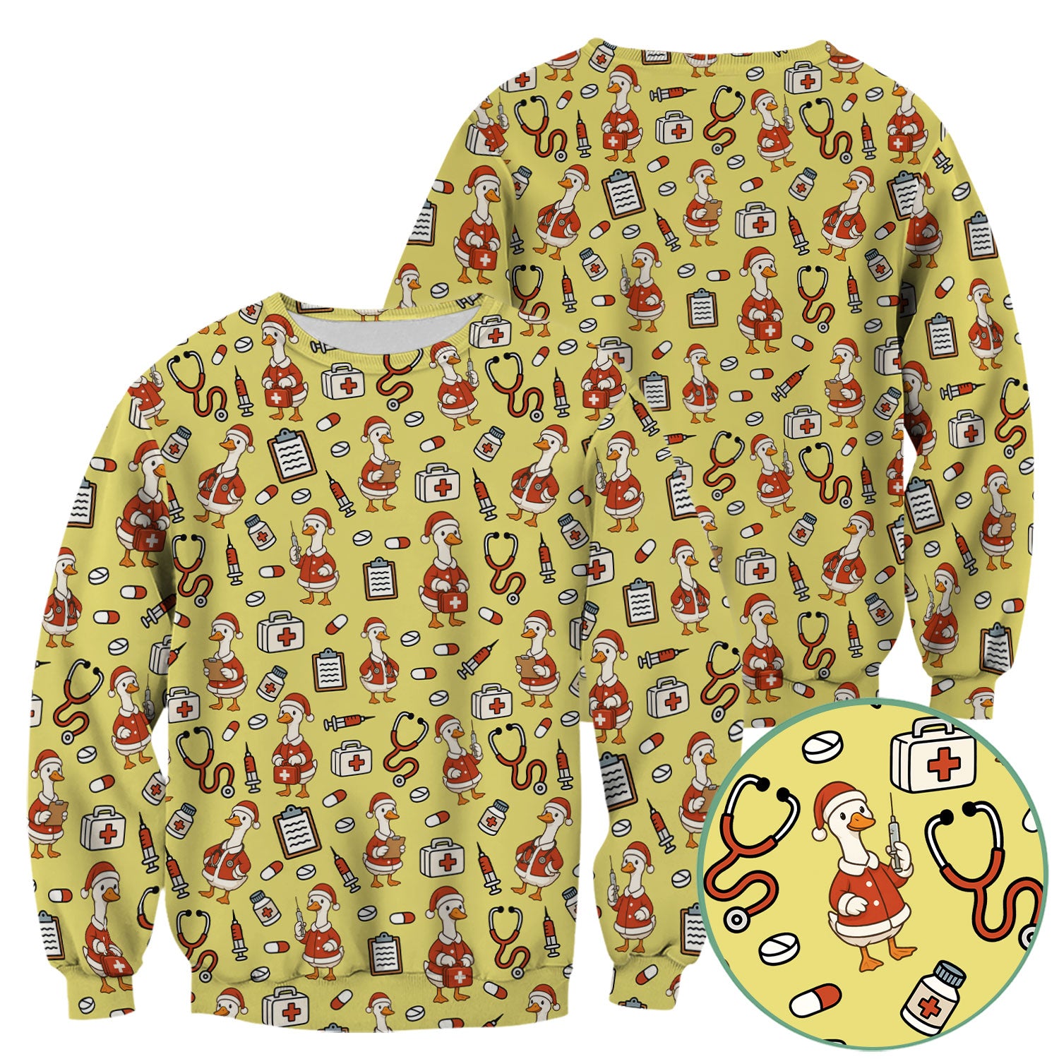 Santa Duck Nurse Scrubs - Christmas Print Medical Shirt for Women Men - Funny Holiday Scrub Top for RN CNA Doctor, Cute Xmas Gift