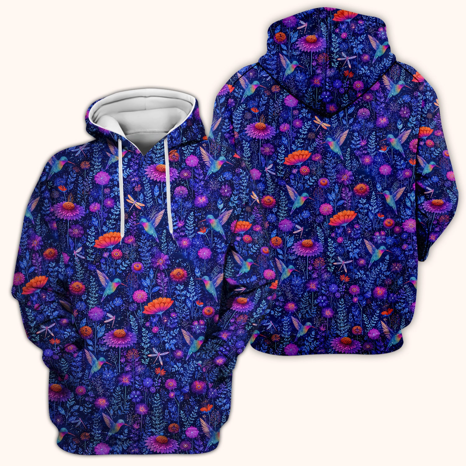 Enchanted Hummingbird Wildflower Garden Pattern Scrub Top, Comfortable Scrubs for Nurses