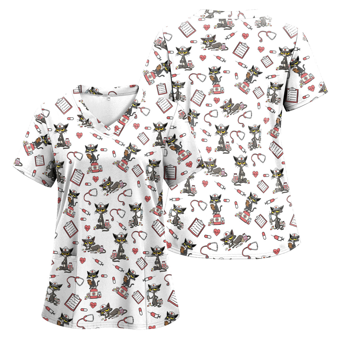 Personalized Funny Nurse Cat Scrub Top for Women - Cute Medical Uniform for RN CNA Vet Tech - Gift for Medical Staff, Healthcare Worker