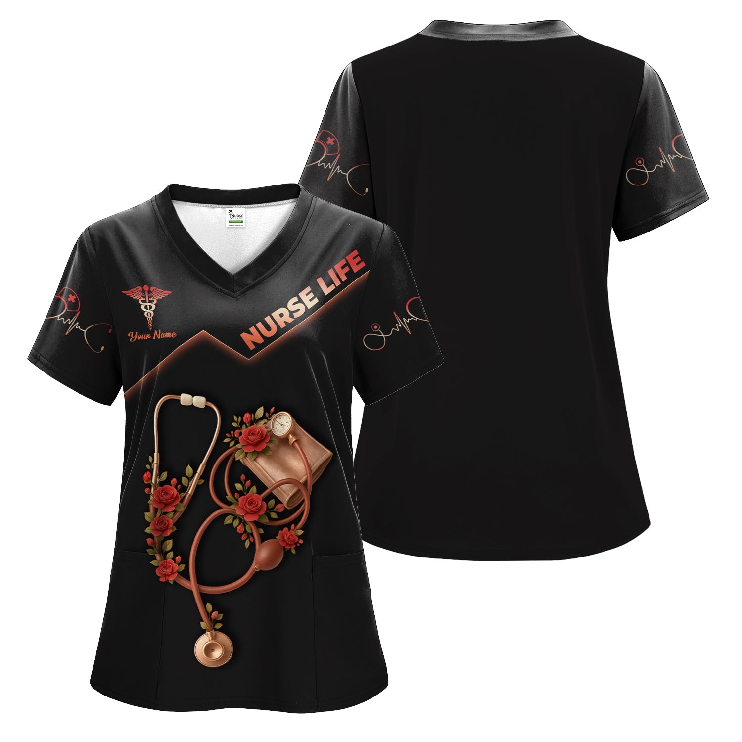 Personalized Nurse Life Shirt - Customizable Nursing Graphic Tee with Roses and Stethoscope - Gift for RN LPN CNA
