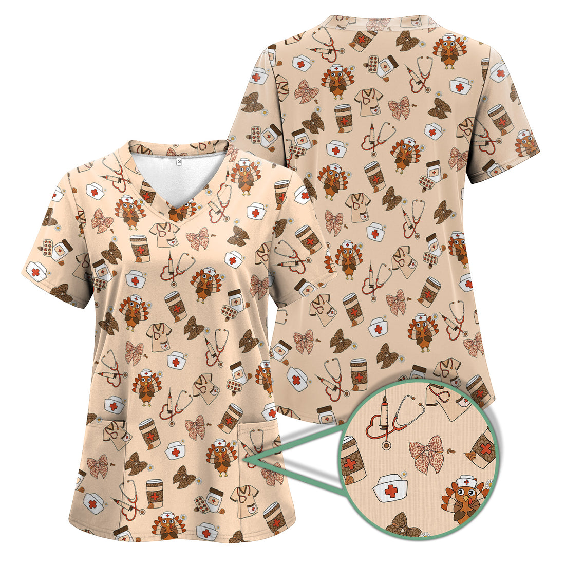 Funny Nurse Thanksgiving Scrub - Turkey & Stethoscope Medical Design - Gift for RN LPN Healthcare Workers