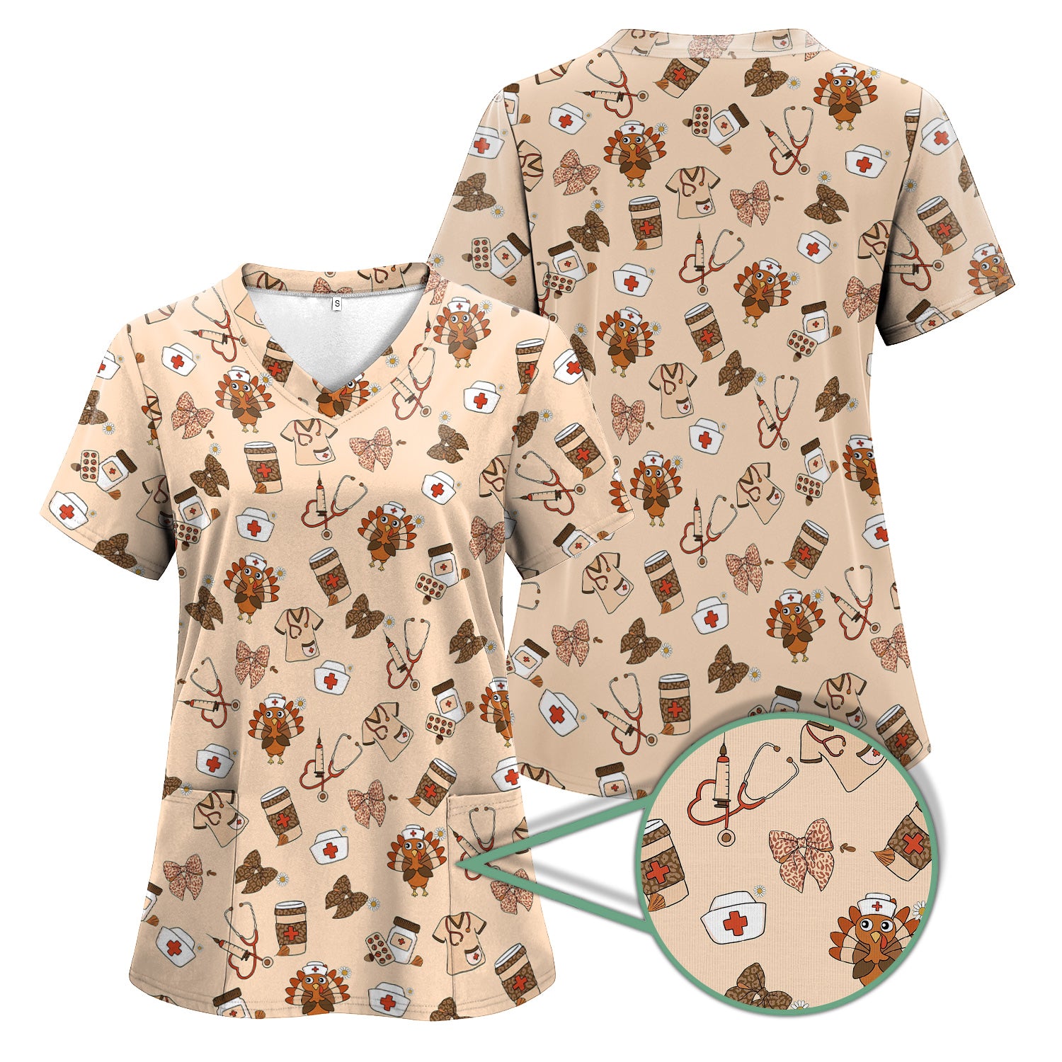 Funny Nurse Thanksgiving Scrub - Turkey & Stethoscope Medical Design - Gift for RN LPN Healthcare Workers