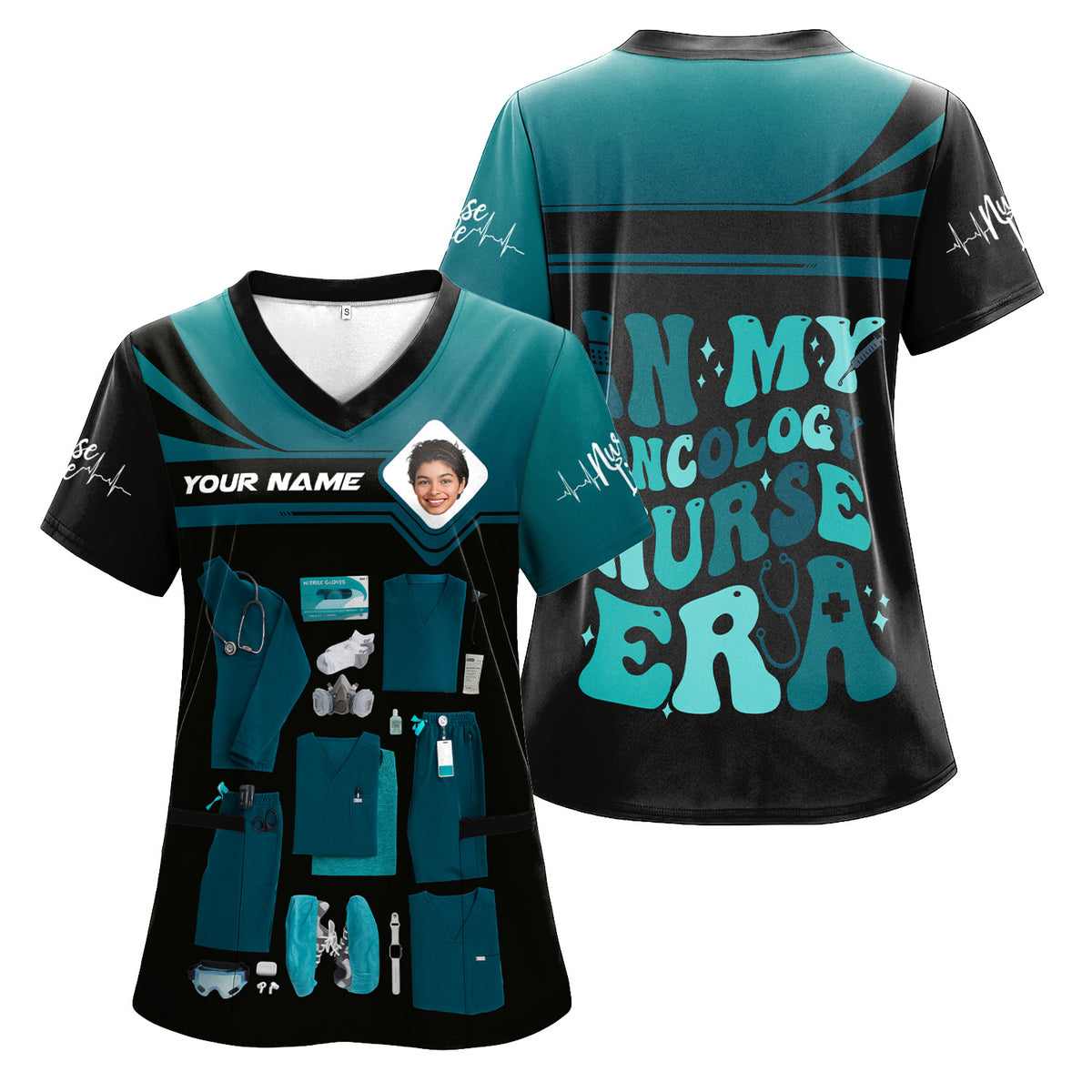 Personalized Oncology Nurse Scrub Shirt - Custom Photo & Name - In My Nurse Era Design - Gift for RN, LPN, Healthcare Worker