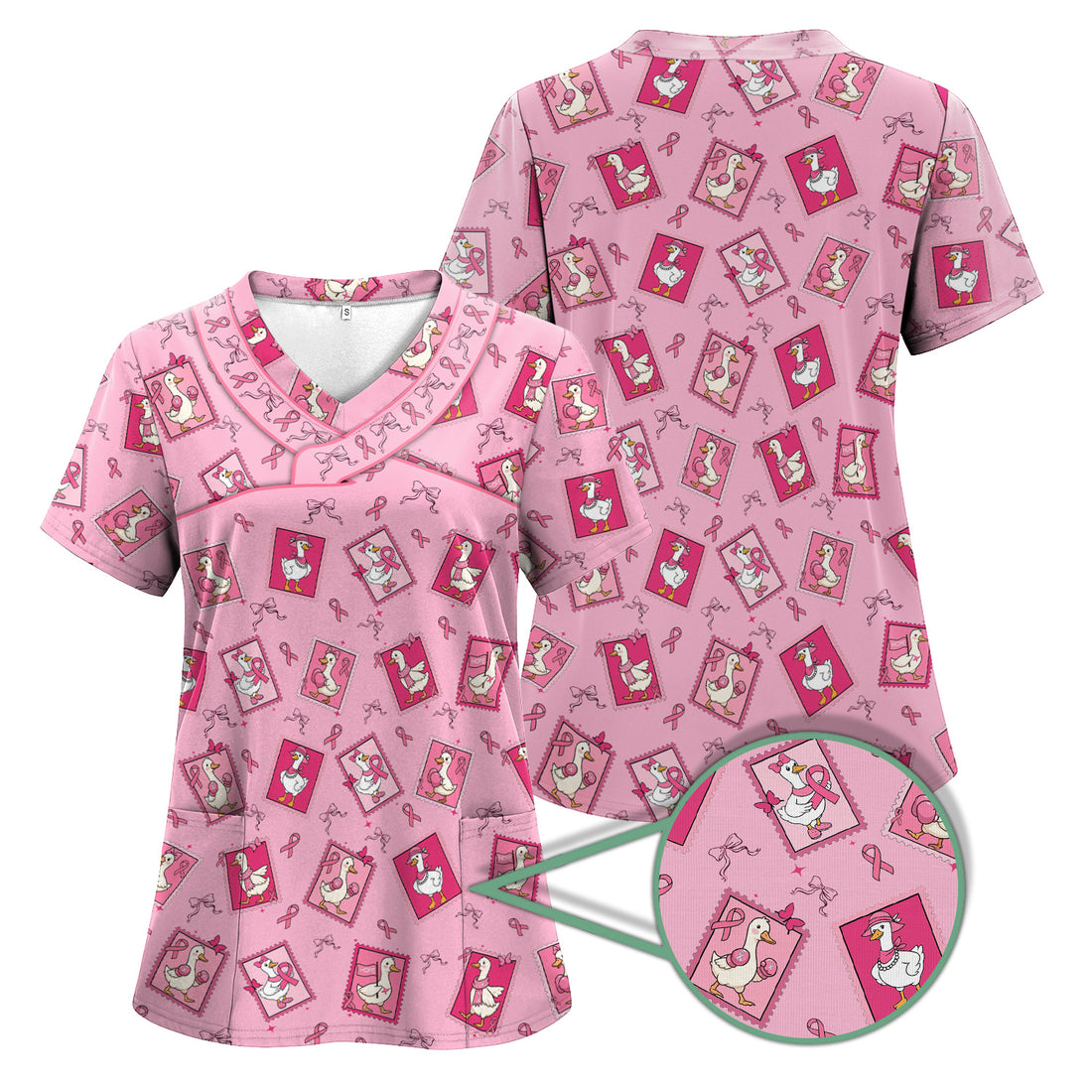 Pink Ribbon Scrub Top - Funny Goose Breast Cancer for Women - Gift for RN CNA LPN